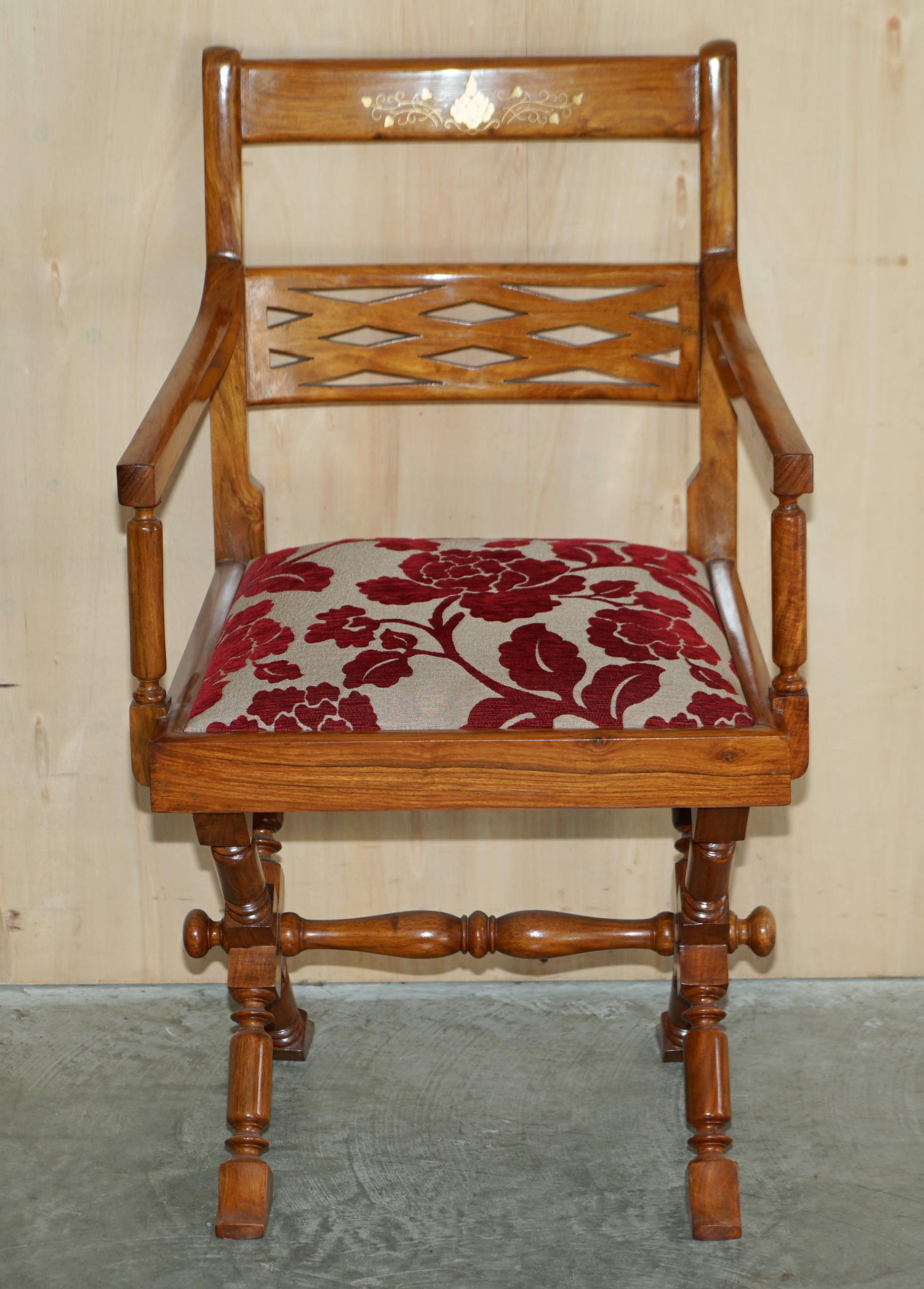 Antique Anglo Indian Military Campaign Trestle Desk & Armchair Hardwood & Brass For Sale 9