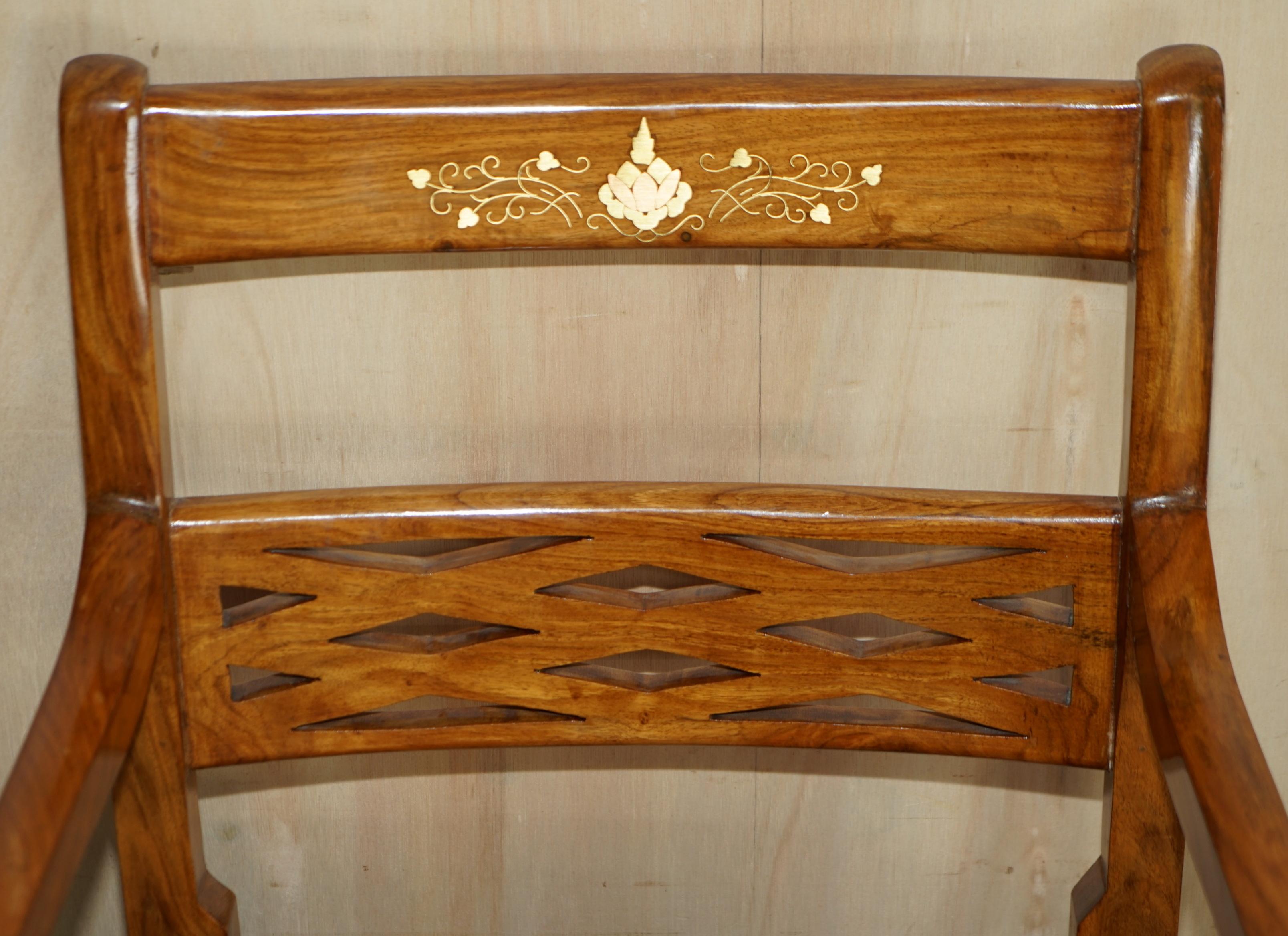 Antique Anglo Indian Military Campaign Trestle Desk & Armchair Hardwood & Brass For Sale 9