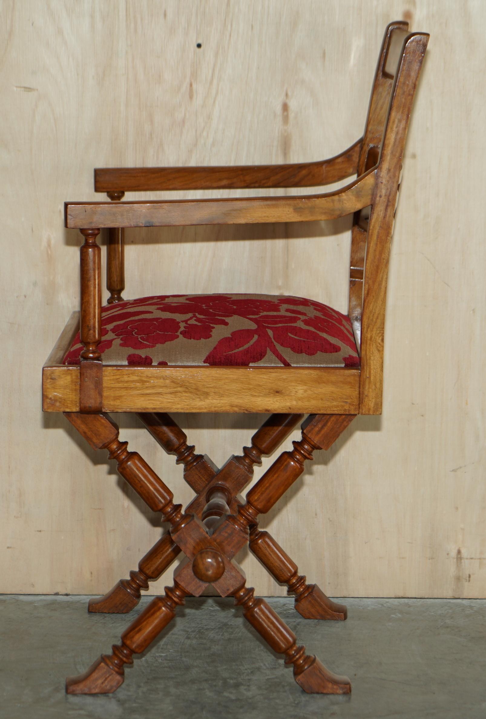 Antique Anglo Indian Military Campaign Trestle Desk & Armchair Hardwood & Brass For Sale 11