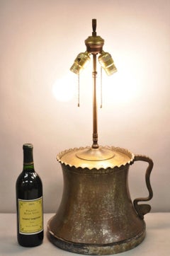 Antique Anglo Indian Moroccan Hammered Copper Pitcher w Handle Table Lamp