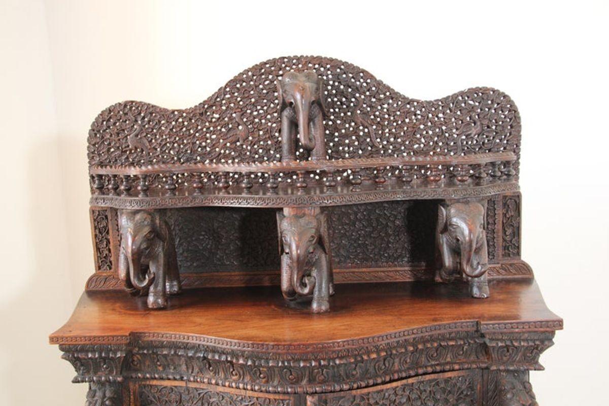 Antique Anglo Indian Mughal Sideboard or Dry Bar Cabinet In Good Condition For Sale In North Hollywood, CA
