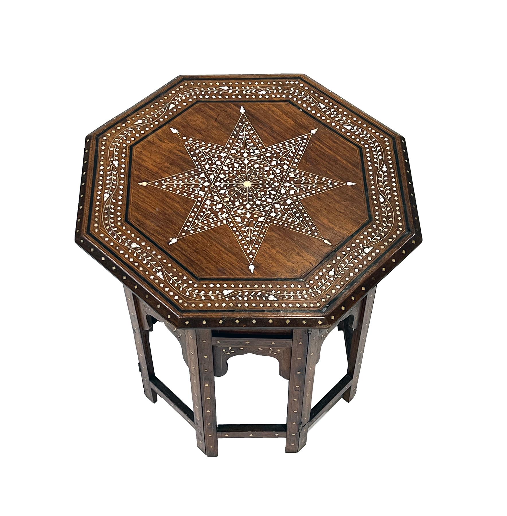 Anglo-Indian Antique Anglo Indian Octagonal Inlaid Side/traveling Table For Sale