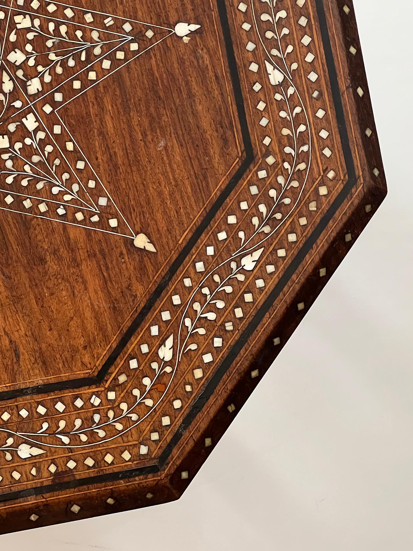 Antique Anglo Indian Octagonal Inlaid Side/traveling Table In Good Condition For Sale In San Francisco, CA