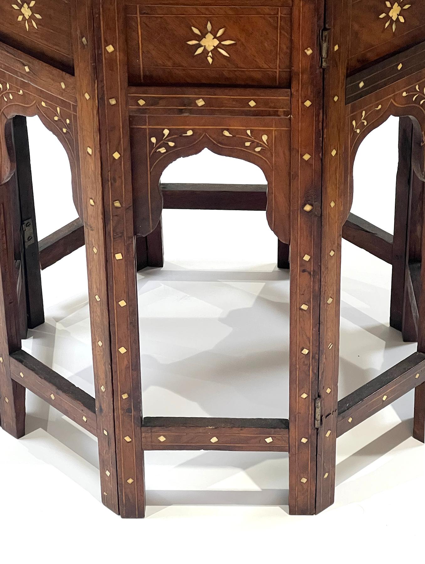 Early 20th Century Antique Anglo Indian Octagonal Inlaid Side/traveling Table For Sale