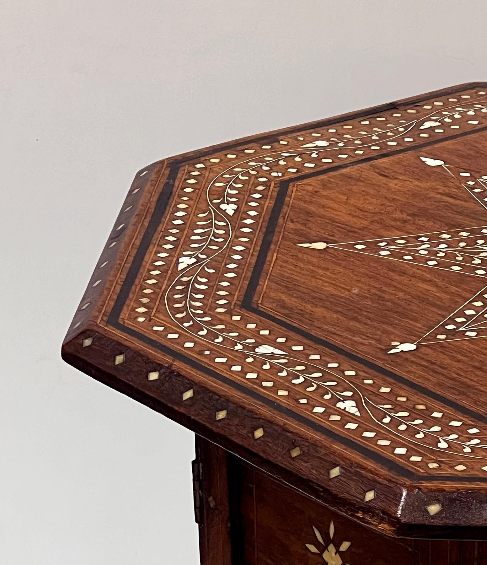 Wood Antique Anglo Indian Octagonal Inlaid Side/traveling Table For Sale