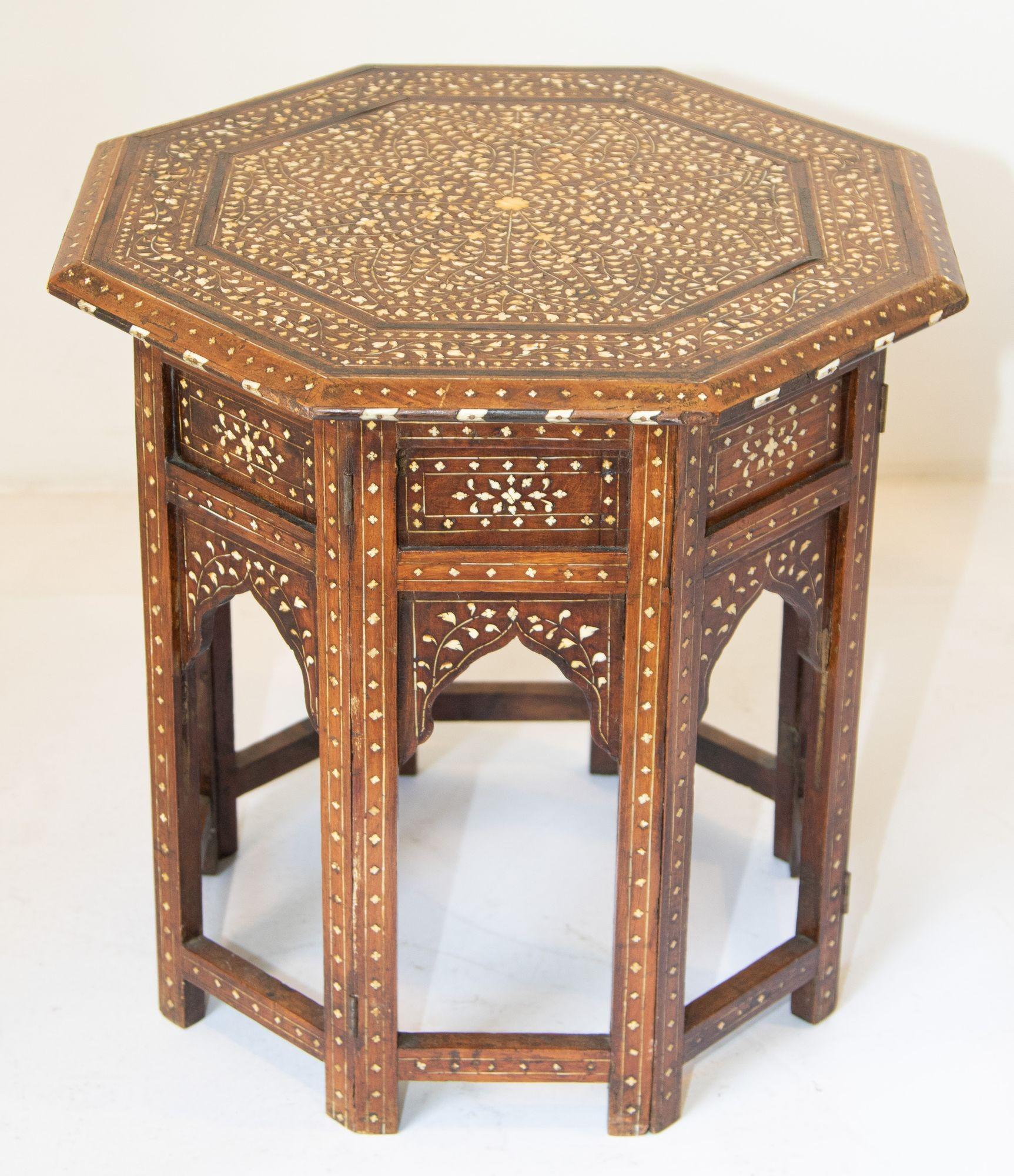 Antique Anglo-Indian Octagonal Mughal Moorish Table with Bone Inlay India 7
