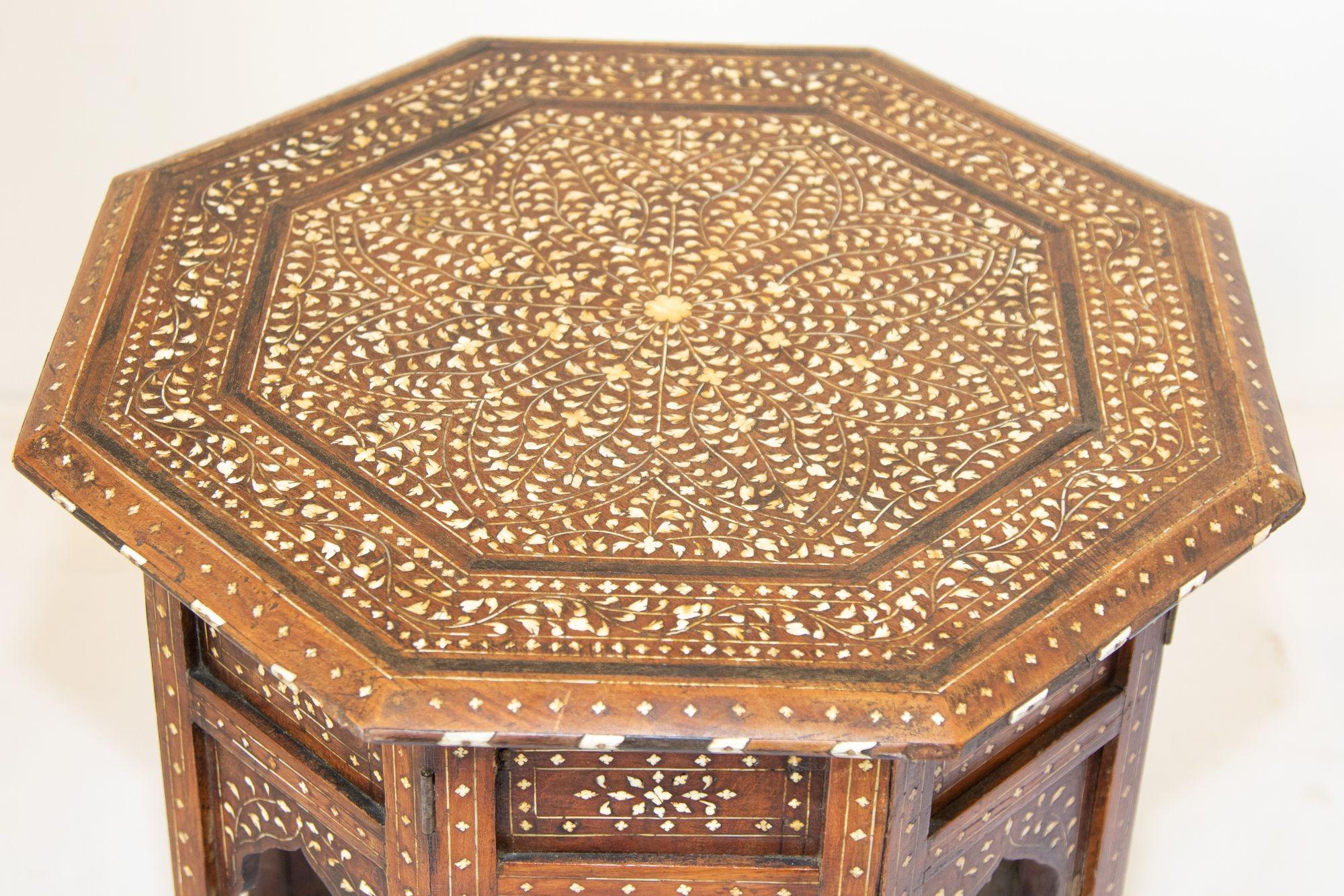 Antique Anglo-Indian Octagonal Mughal Moorish Table with Bone Inlay India 8