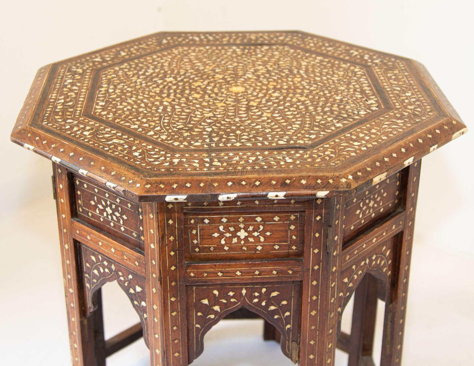 19th Century Antique Anglo-Indian Octagonal Mughal Moorish Table with Bone Inlay India