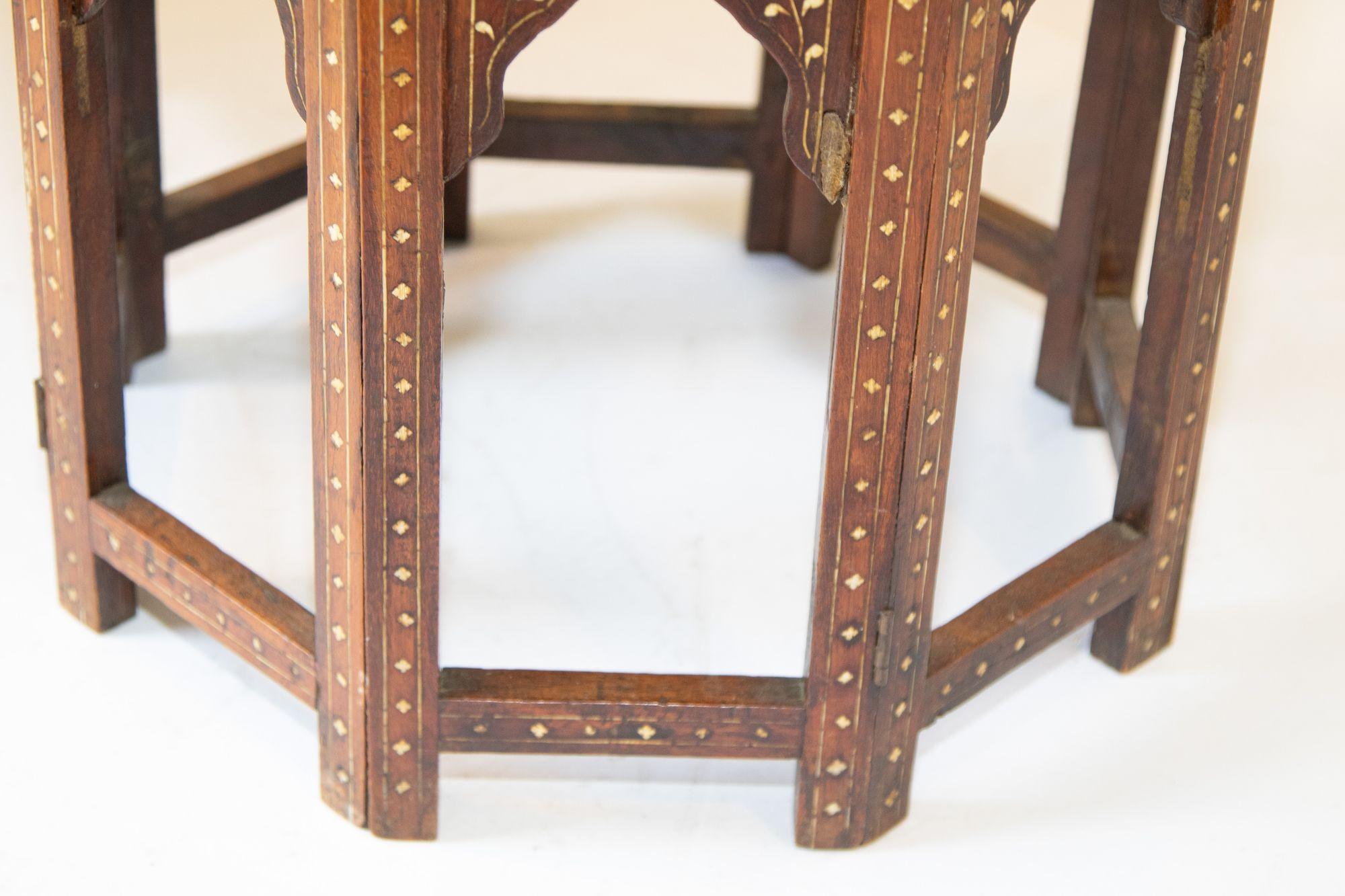 Antique Anglo-Indian Octagonal Mughal Moorish Table with Bone Inlay India 1