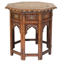 Antique Anglo-Indian Octagonal Mughal Moorish Table with Bone Inlay India