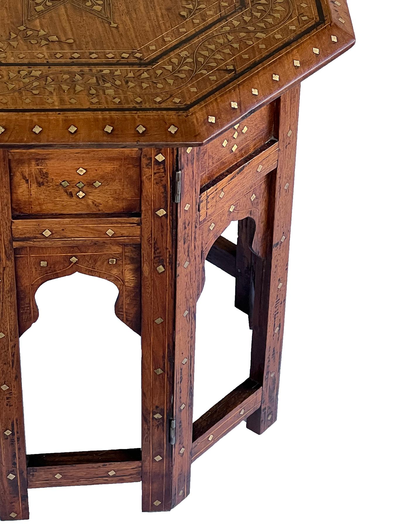 Anglo-Indian Antique Anglo Indian Octagonal Traveling Table with Brass and Copper Inlay