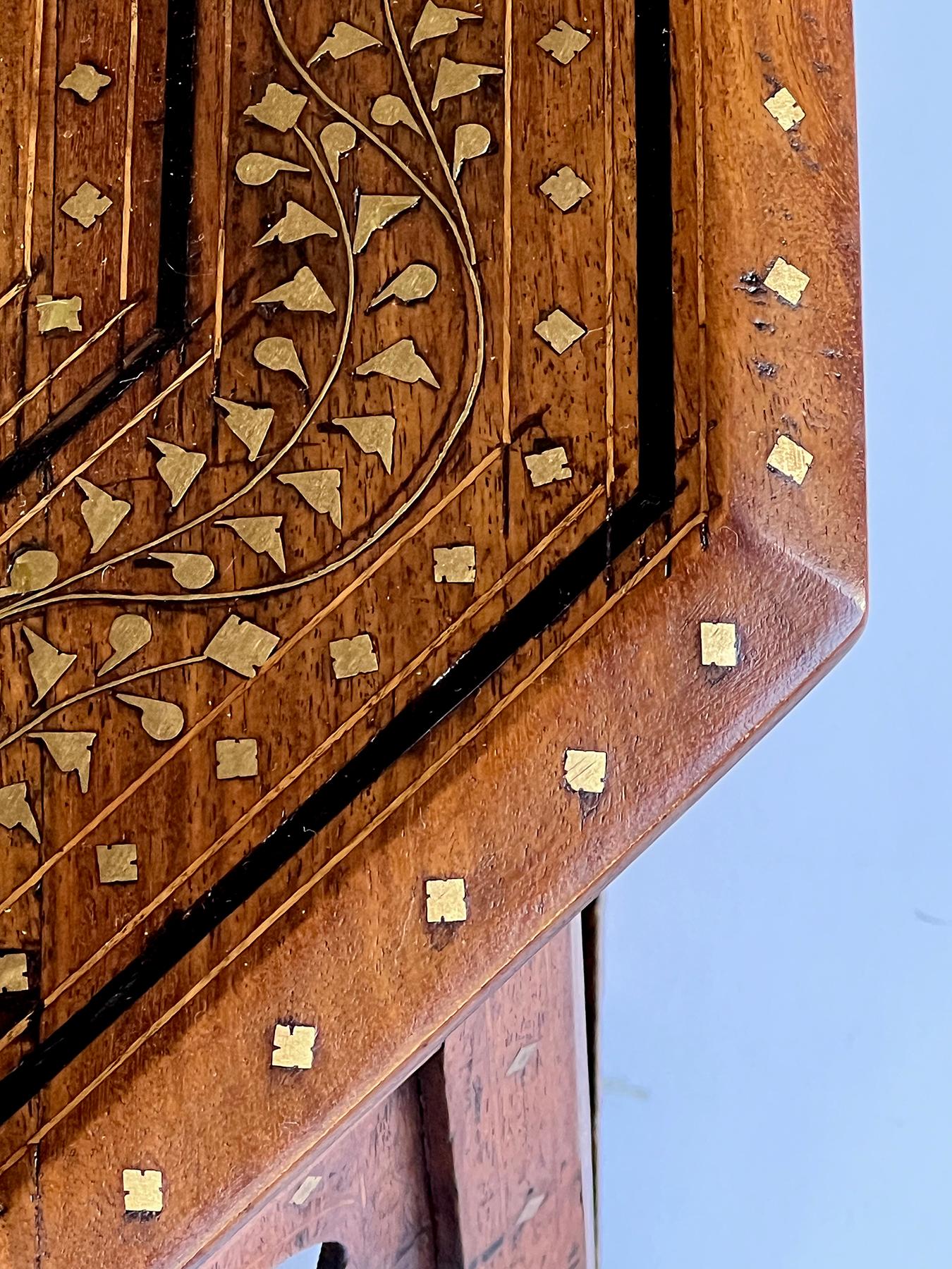 Antique Anglo Indian Octagonal Traveling Table with Brass and Copper Inlay 1