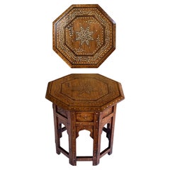 Antique Anglo Indian Octagonal Traveling Table with Brass and Copper Inlay