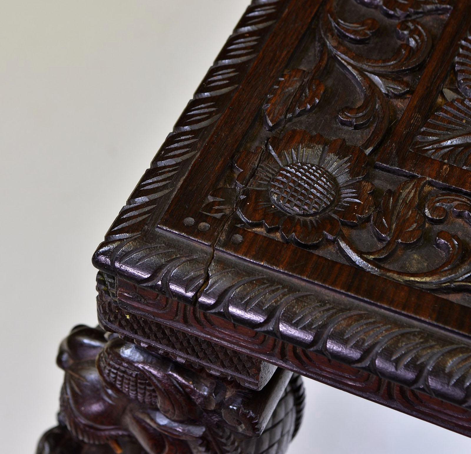 Antique Anglo Indian Padouk Carved Occasional Side Table 3