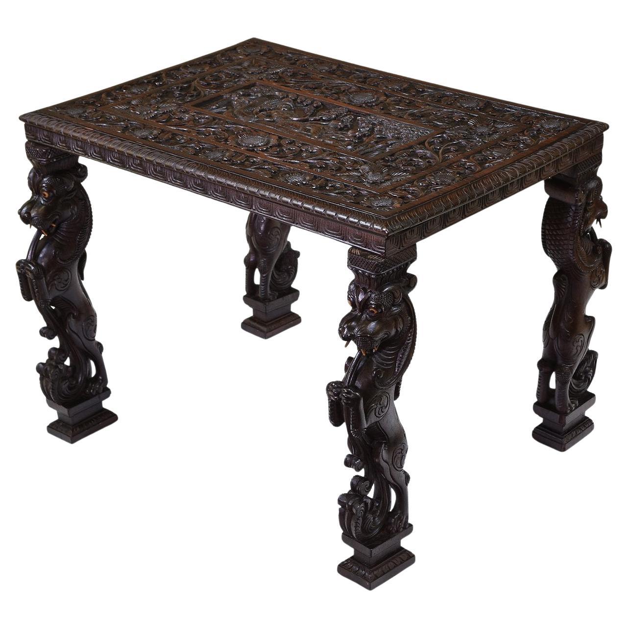 Antique Anglo Indian Padouk Carved Occasional Side Table