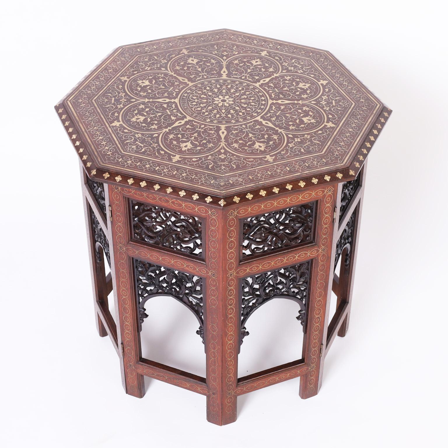 Anglo-Indian Antique Anglo Indian Rosewood and Brass Inlaid Table