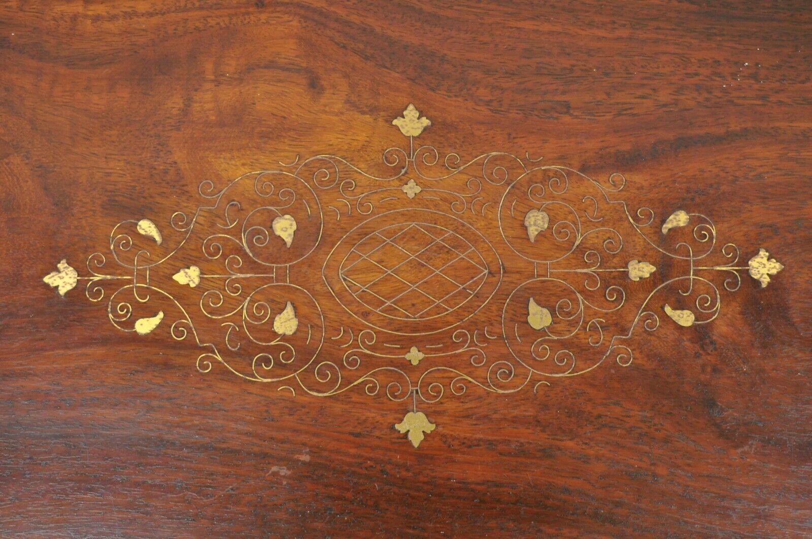 Antique Anglo Indian Rosewood Brass Inlay Military Campaign Chest of Drawers In Good Condition In Philadelphia, PA