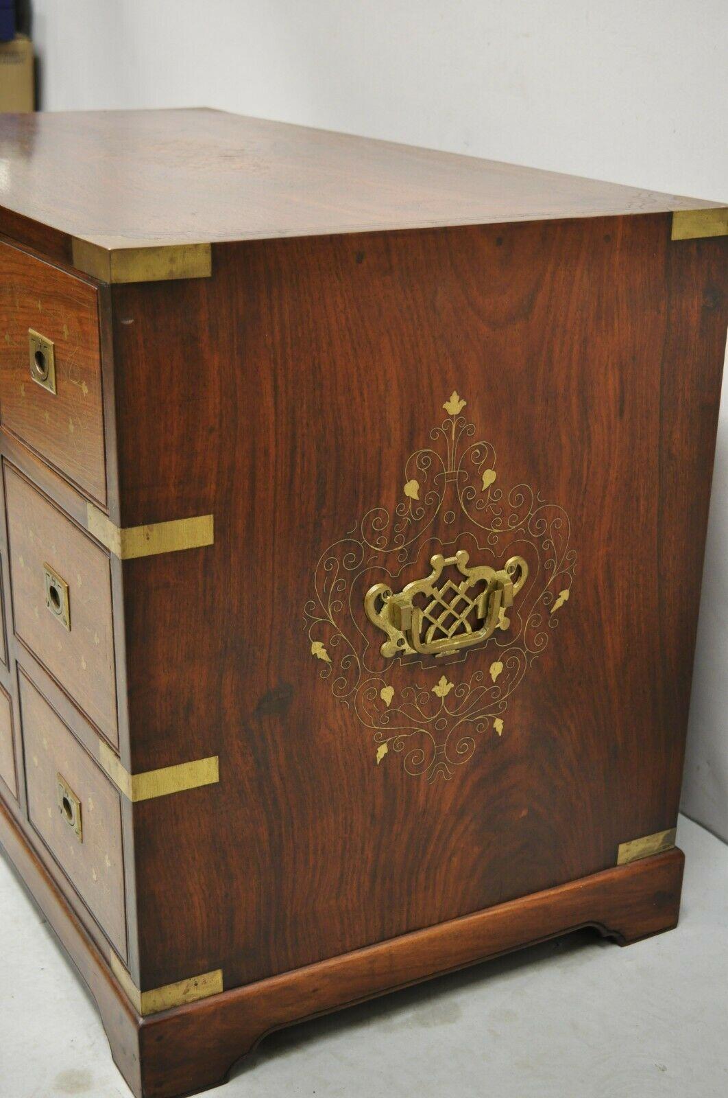 Antique Anglo Indian Rosewood Brass Inlay Military Campaign Chest of Drawers 1