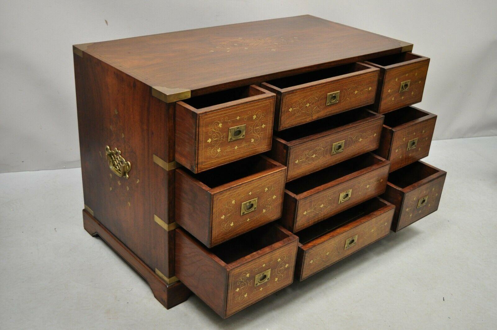 Antique Anglo Indian Rosewood Brass Inlay Military Campaign Chest of Drawers 4