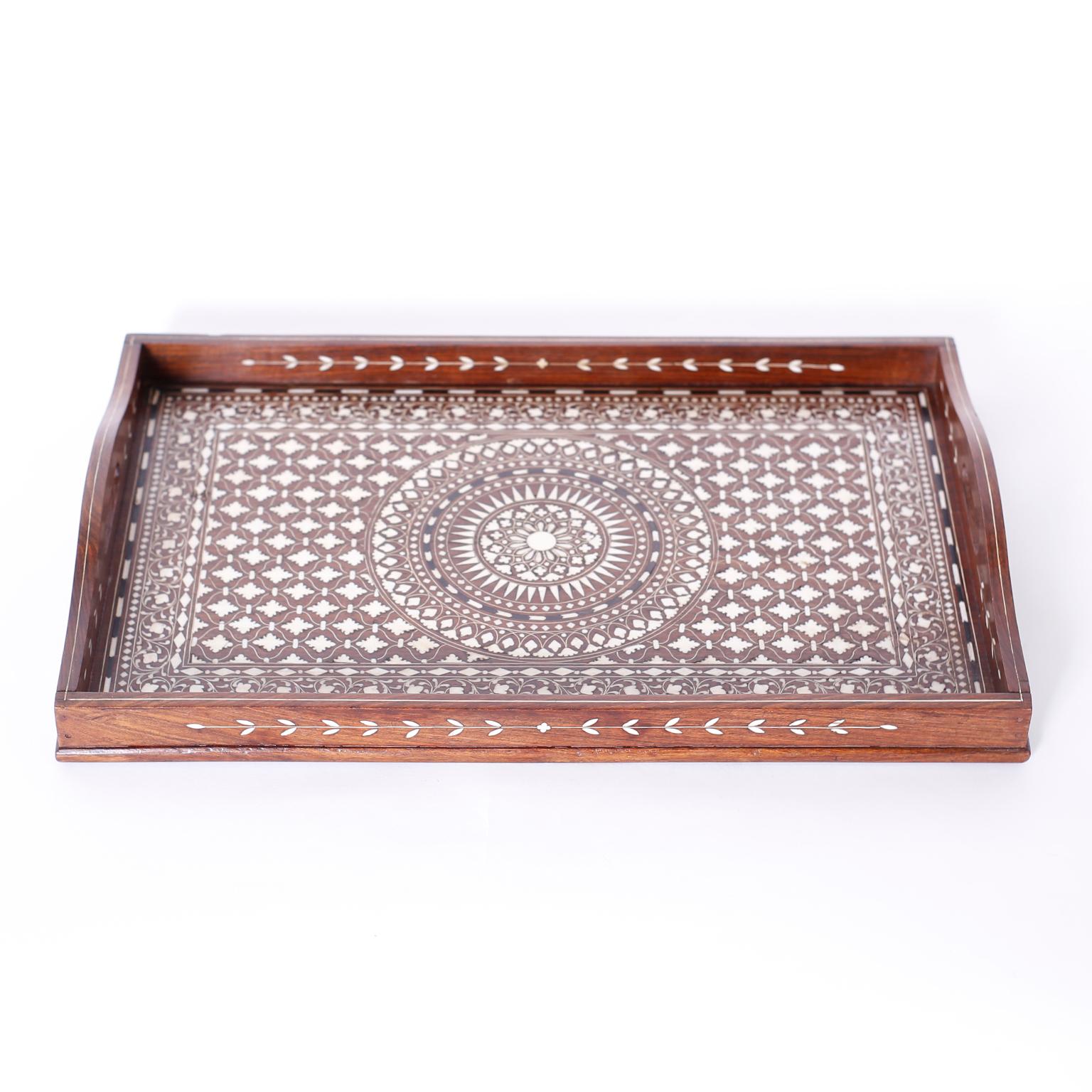 Anglo-Indian Antique Anglo Indian Rosewood Serving Tray with Bone Inlays