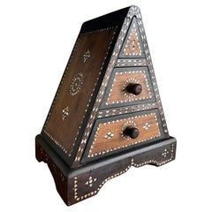 Antique Anglo Indian Sadeli Inlaid Pyramid Jewelry Cabinet Box with Drawers