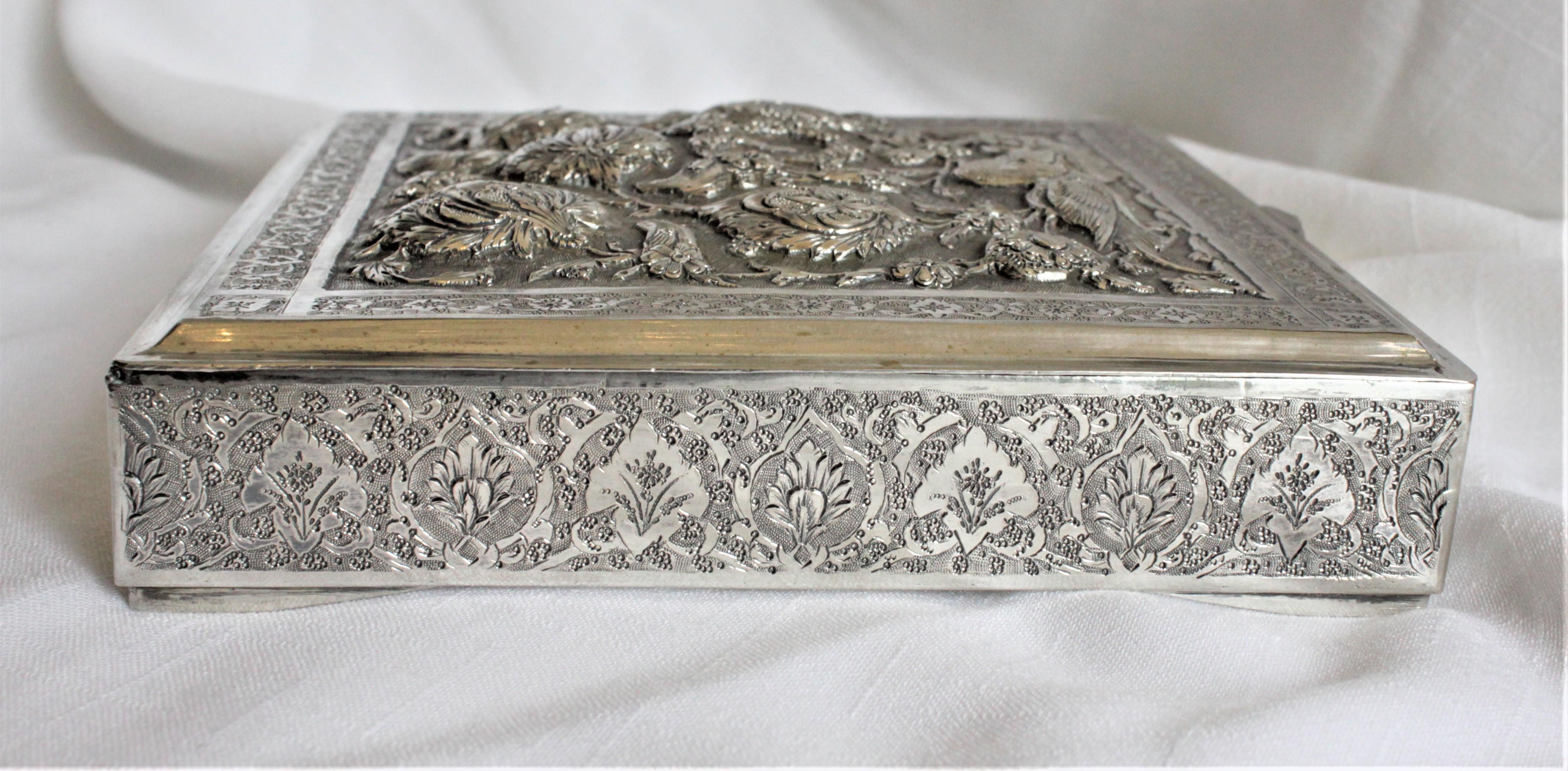 Hand-Crafted Antique Anglo-Indian Silver Box with Hand Chased and Repousse Decoration For Sale
