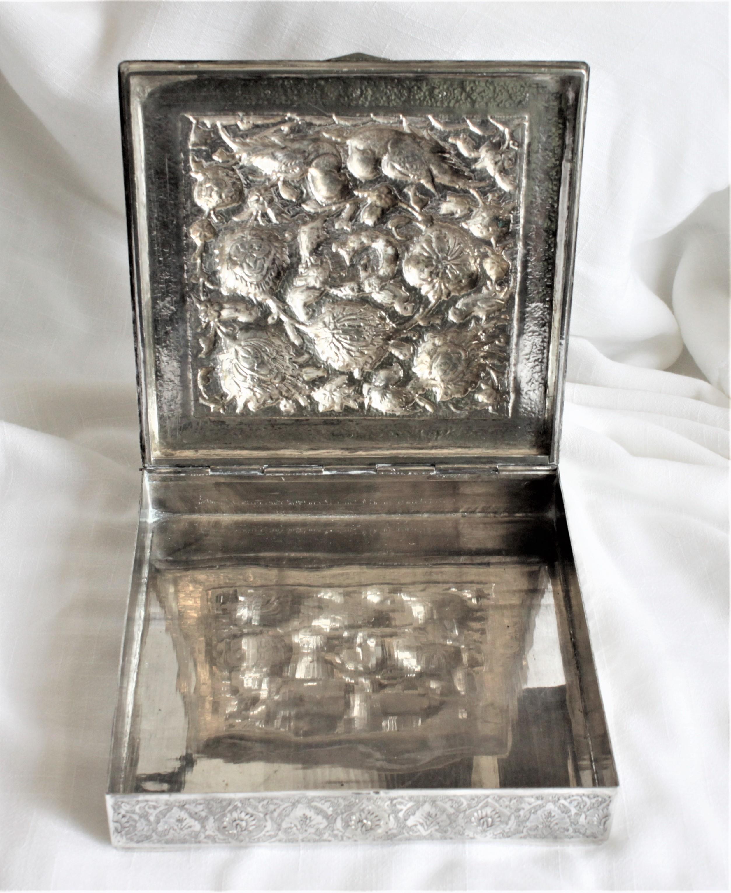 Antique Anglo-Indian Silver Box with Hand Chased and Repousse Decoration For Sale 1