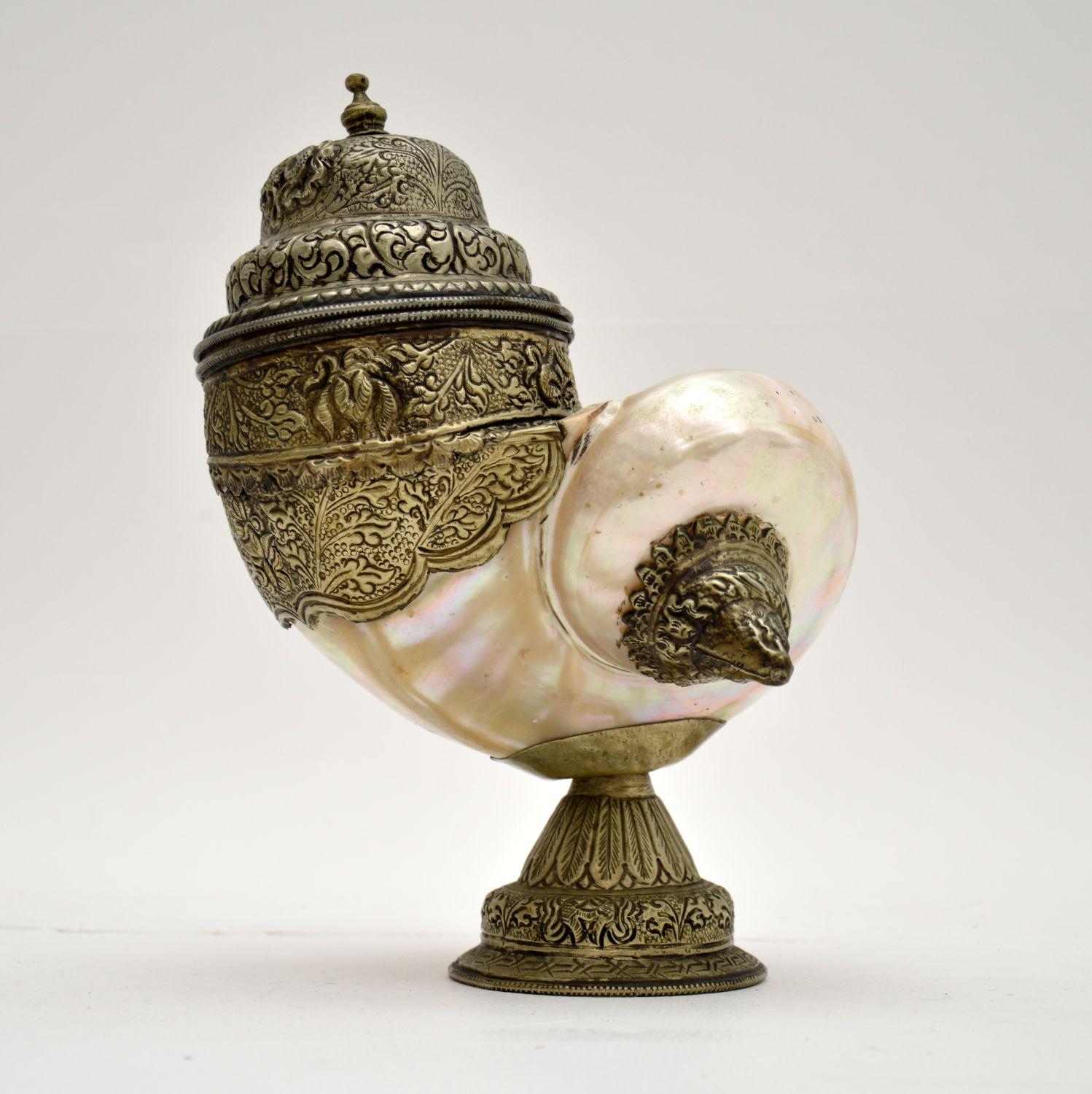 Antique Anglo Indian Silver Mounted Nautilus Shell Cup For Sale 3