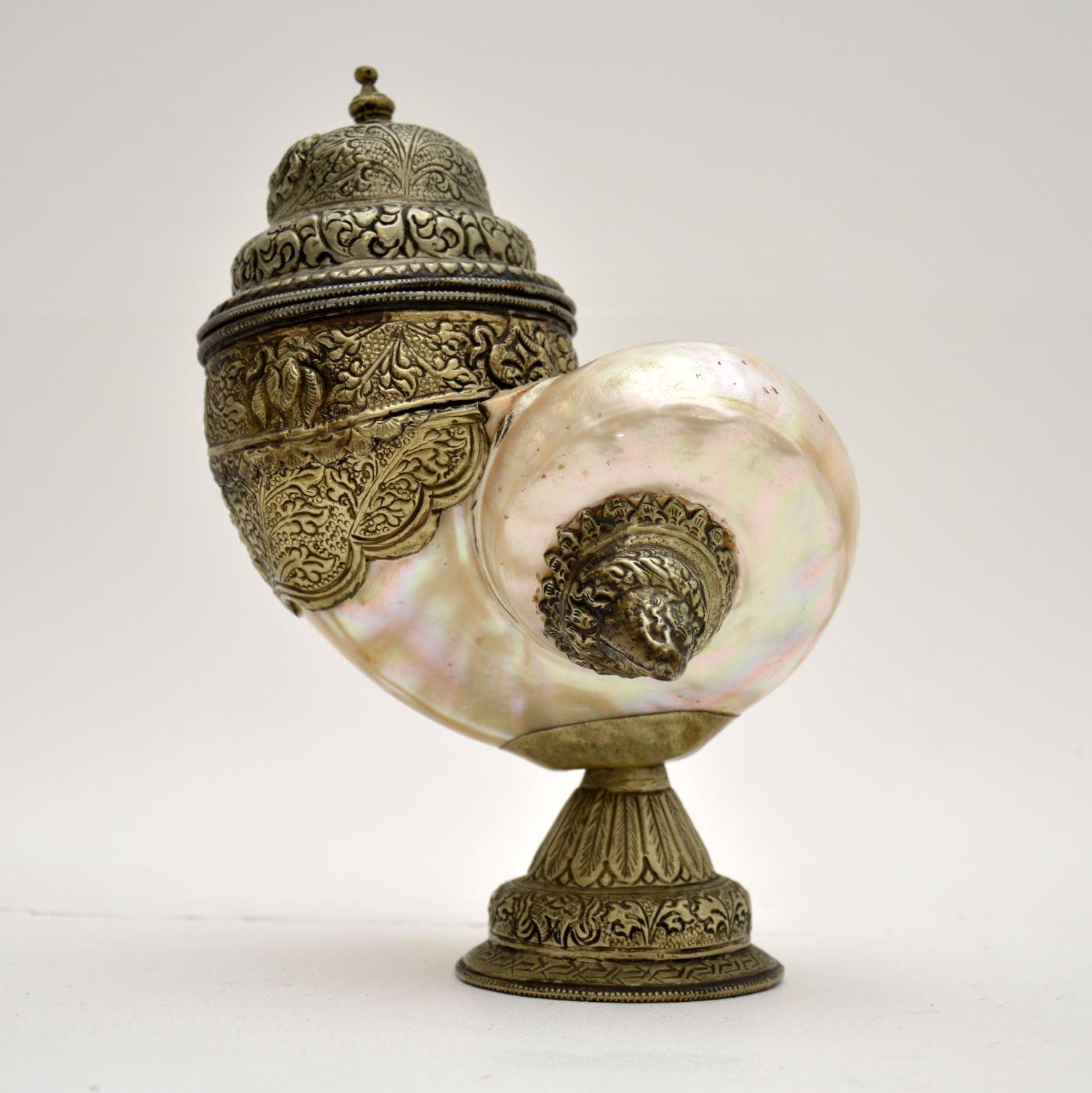 nautilus shell box with silver stand ornate