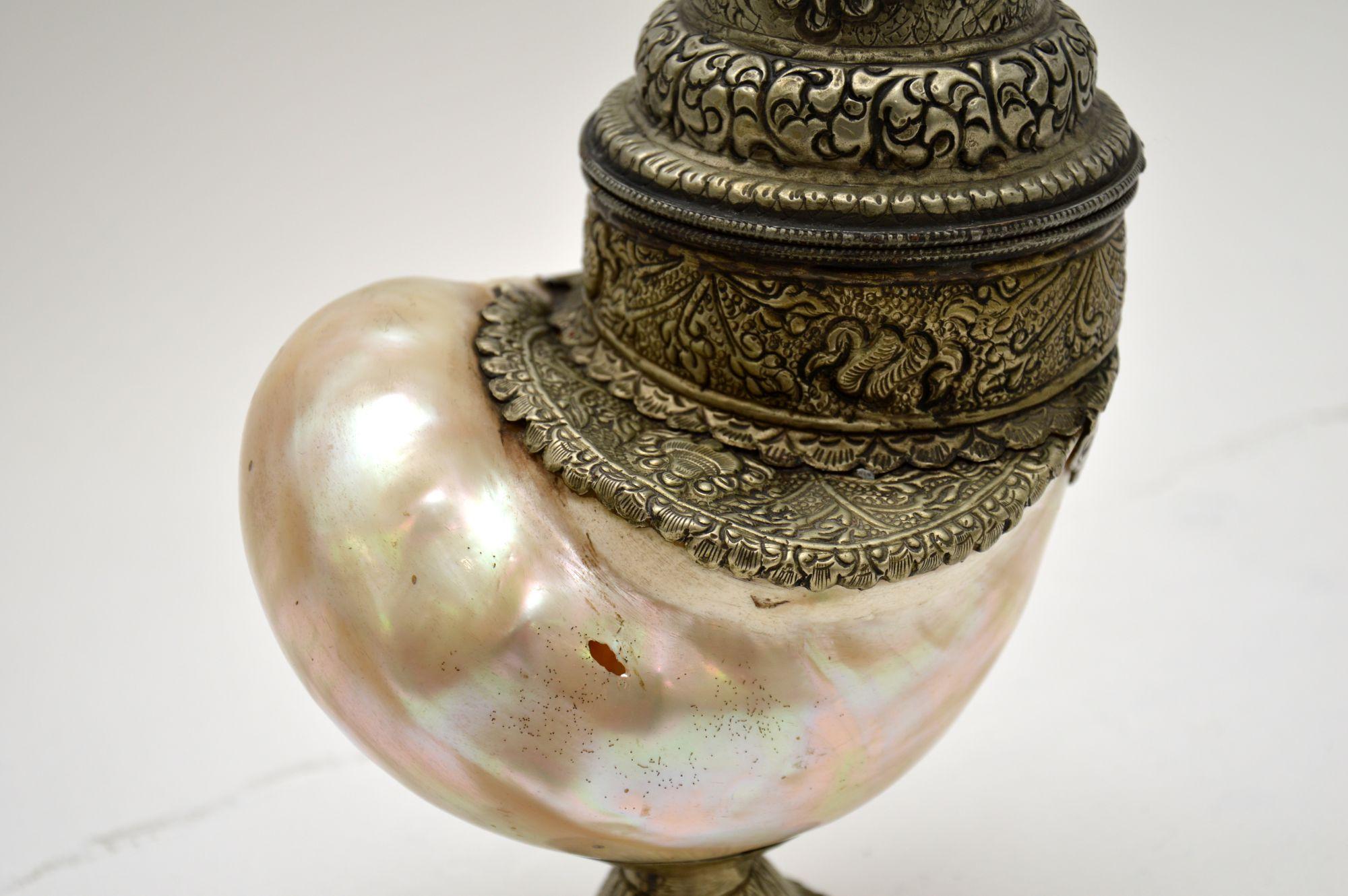 19th Century Antique Anglo Indian Silver Mounted Nautilus Shell Cup For Sale