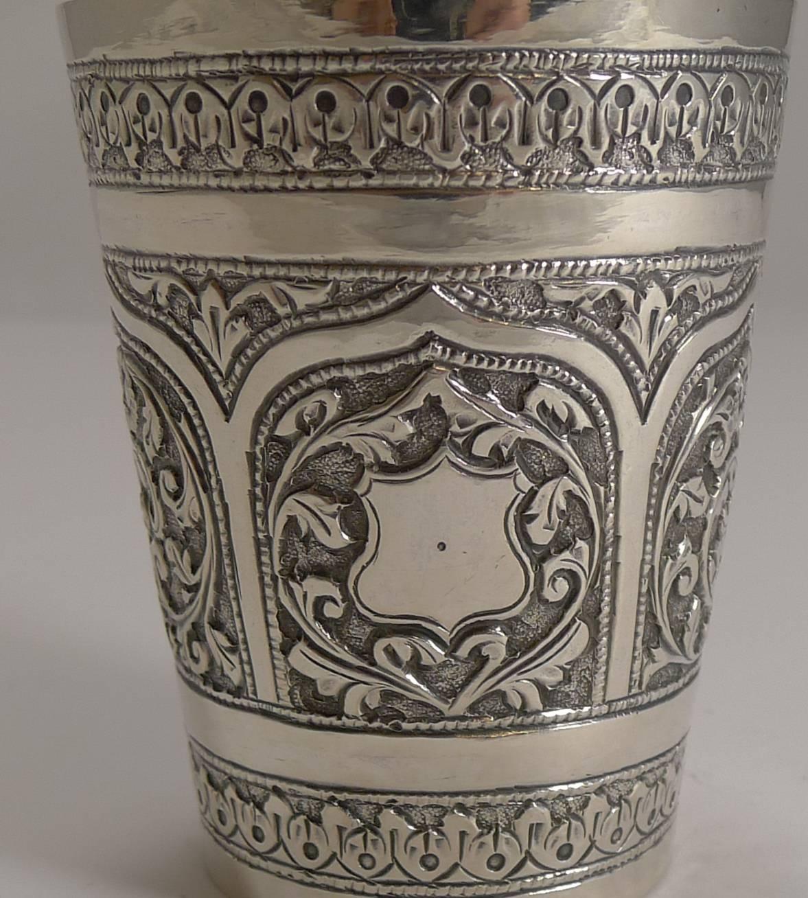 Antique Anglo-Indian Sterling Silver Beaker, circa 1890 In Good Condition For Sale In Bath, GB
