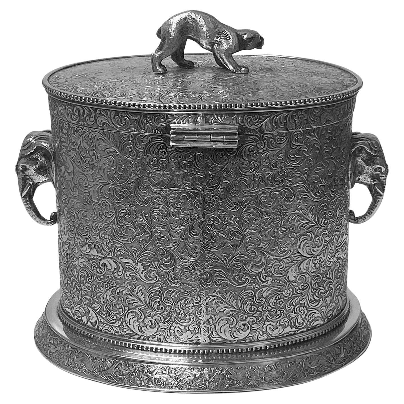 Silver Plate Antique Anglo-Indian Style Large Biscuit Box, Silber & Fleming, C. 1880