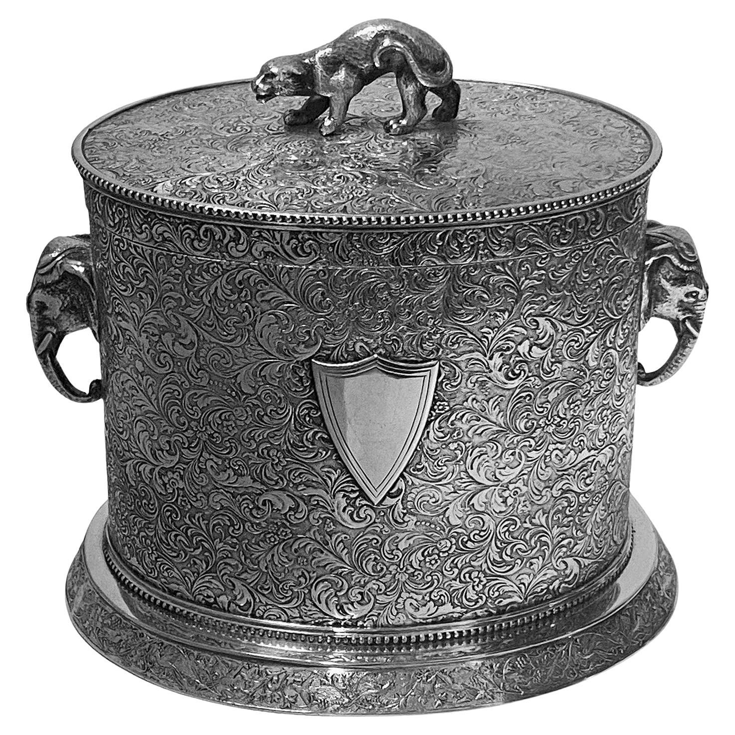 Antique Anglo-Indian Style Large Biscuit Box, Silber & Fleming, C. 1880