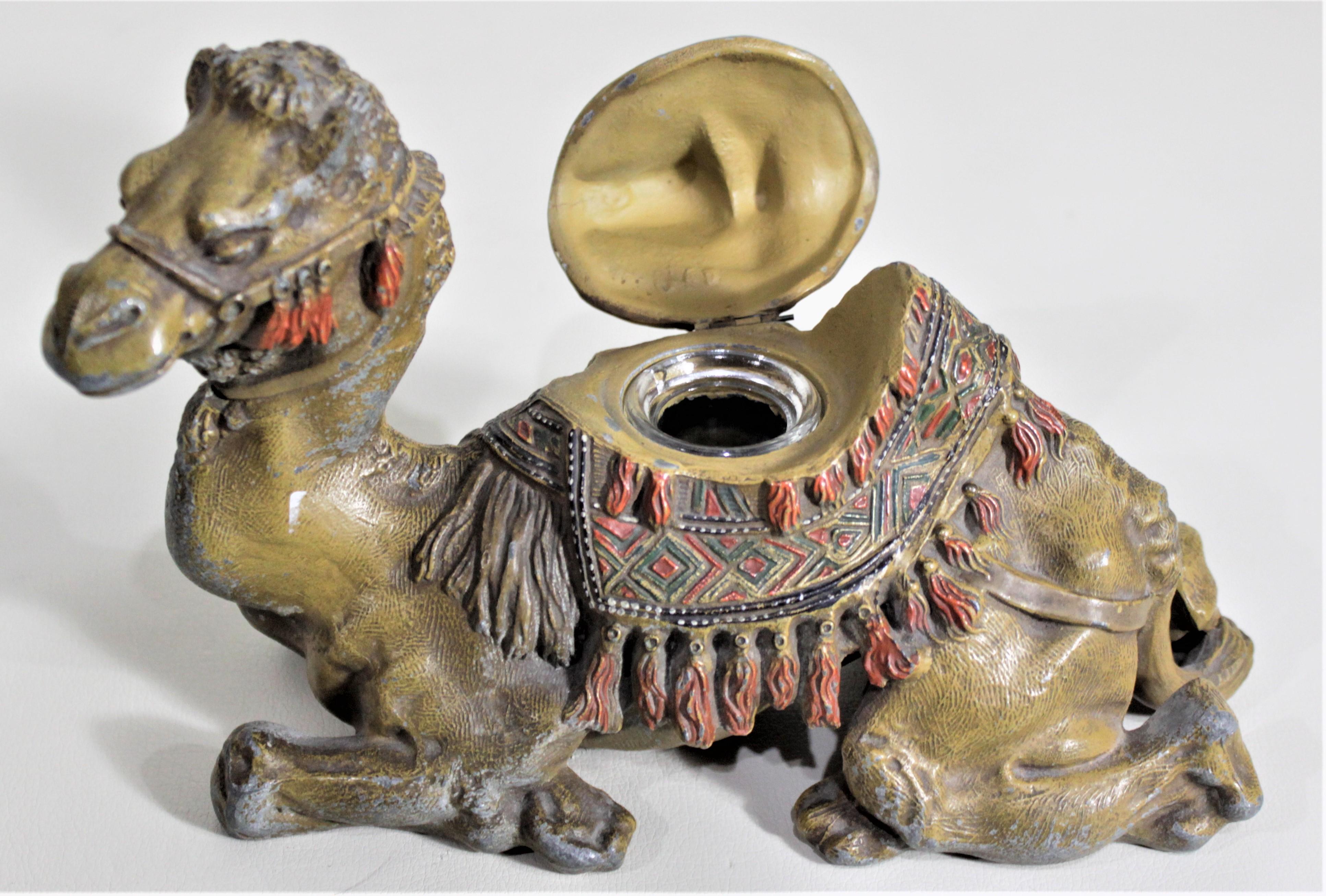 Spelter Antique Anglo-Indian Styled Cast Metal Figural Camel Inkwell or Sculpture For Sale