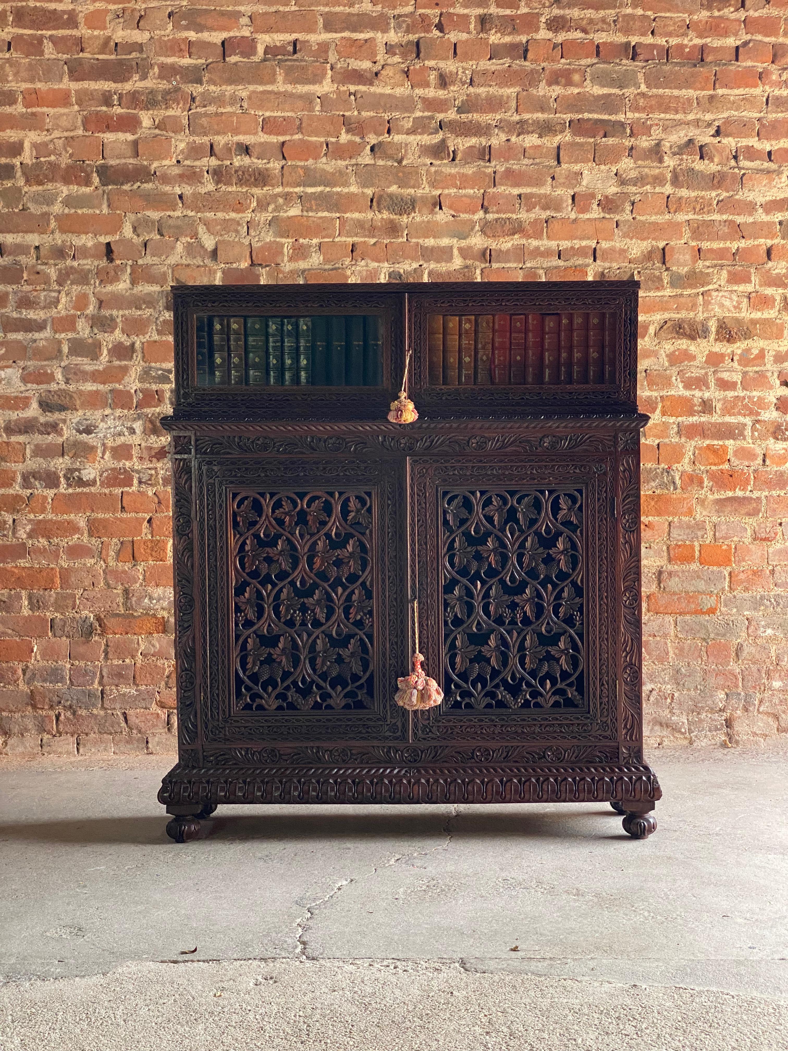 Antique Anglo-Indian Sunburst Teak Bookcase Cabinet Circa 1850 For Sale 9