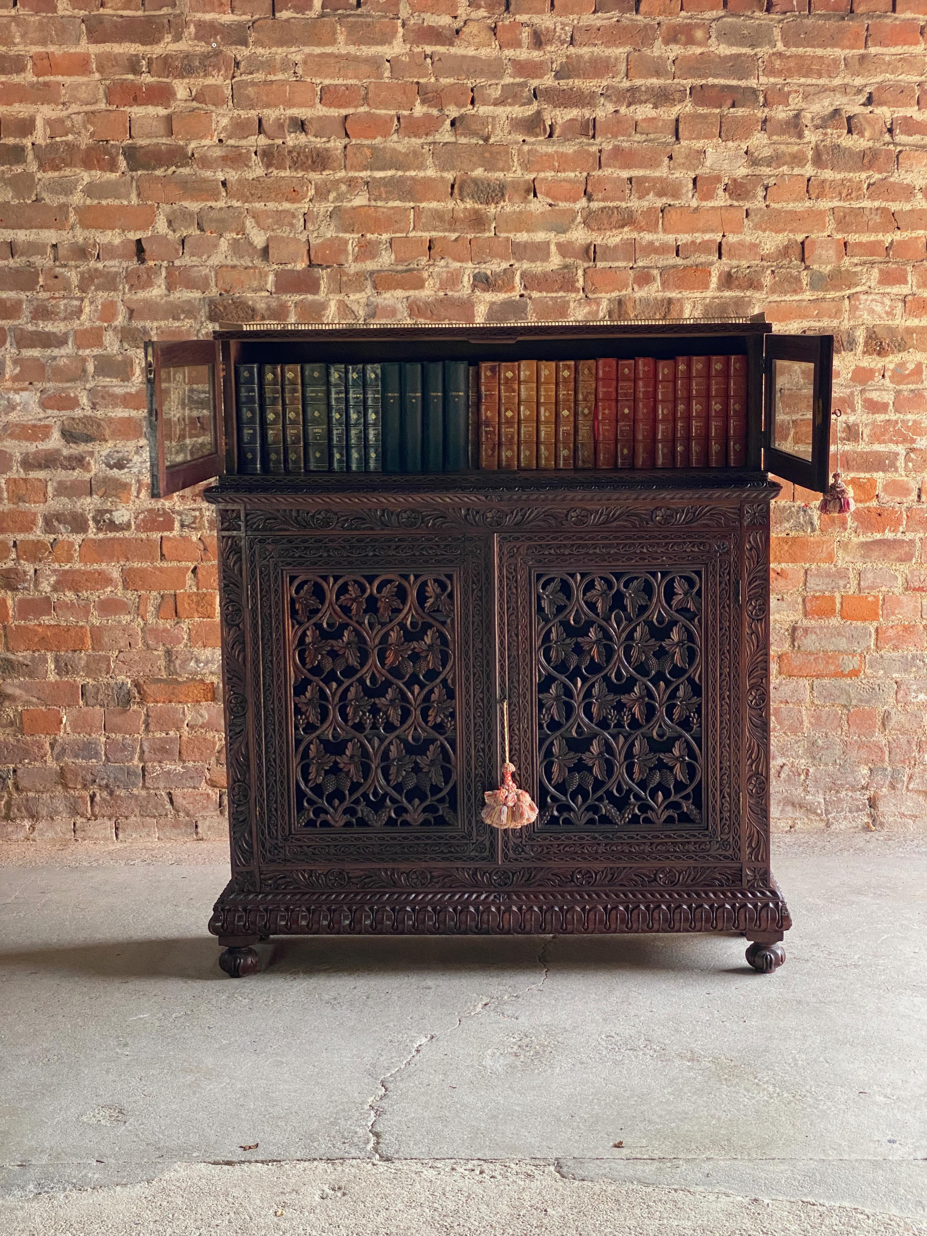 Antique Anglo-Indian Sunburst Teak Bookcase Cabinet Circa 1850 For Sale 10