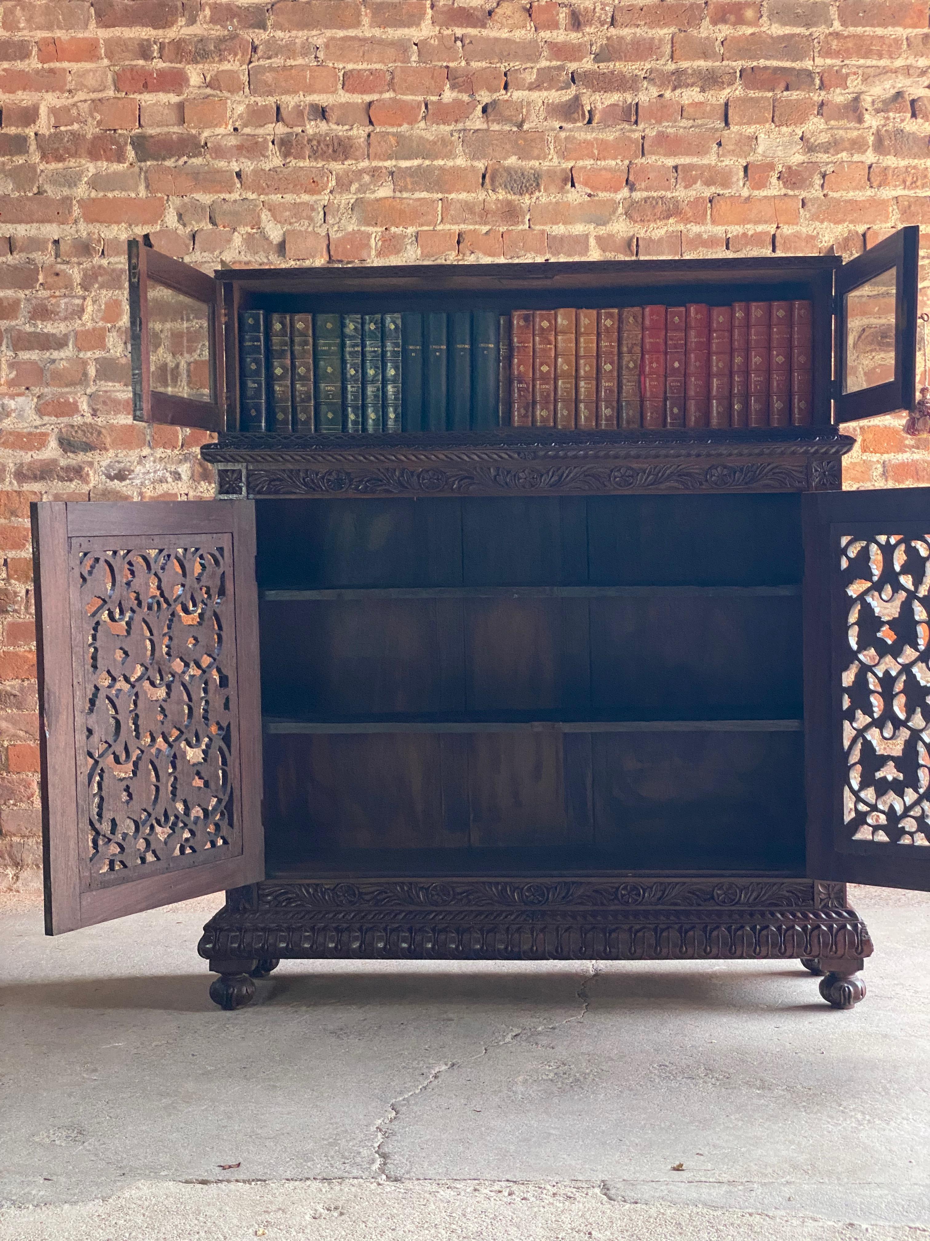Antique Anglo-Indian Sunburst Teak Bookcase Cabinet Circa 1850 For Sale 11