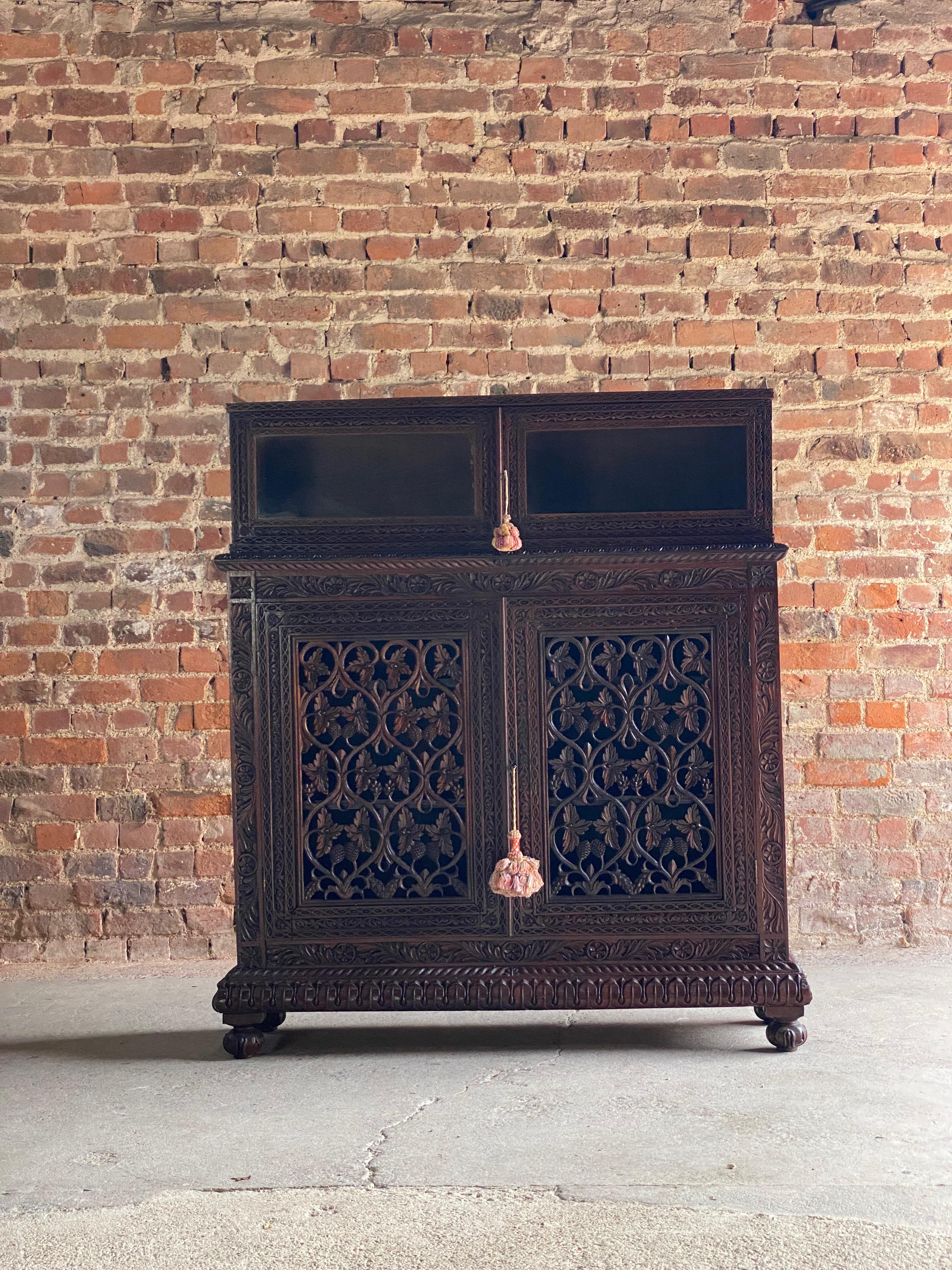 Antique Anglo-Indian Sunburst Teak Bookcase Cabinet Circa 1850 For Sale 14