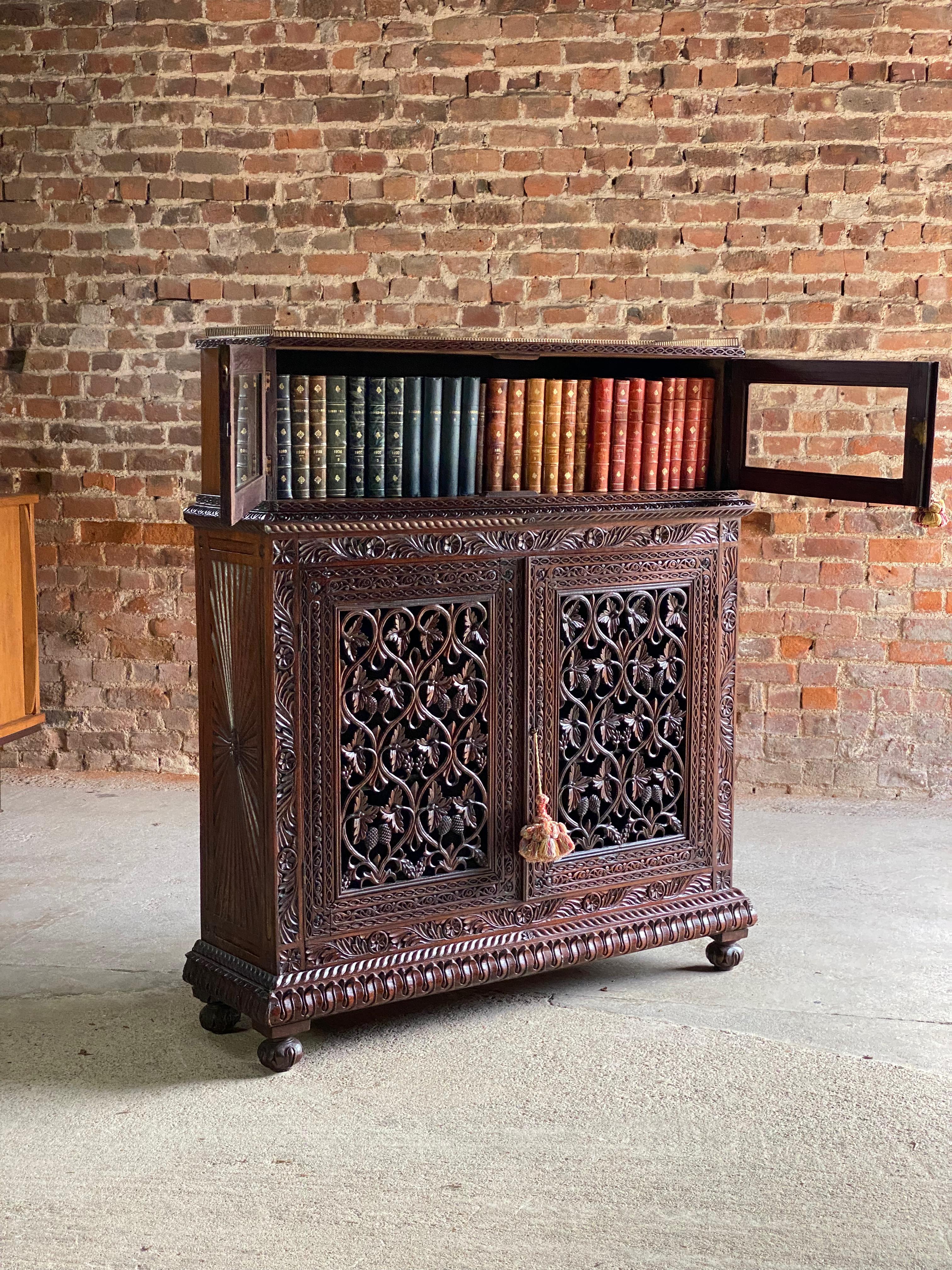 Antique Anglo-Indian Sunburst Teak Bookcase Cabinet Circa 1850 For Sale 2