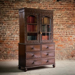 Antique Anglo-Indian Sunburst Teak Bookcase on Chest, circa 1850