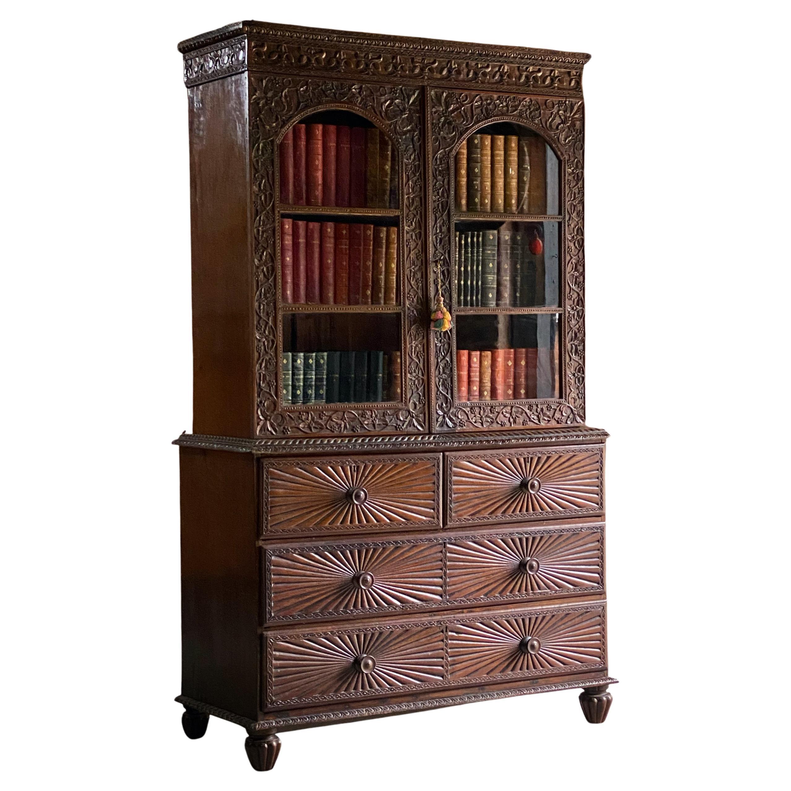 Antique Style Bookcase Display Breakfront French Painted