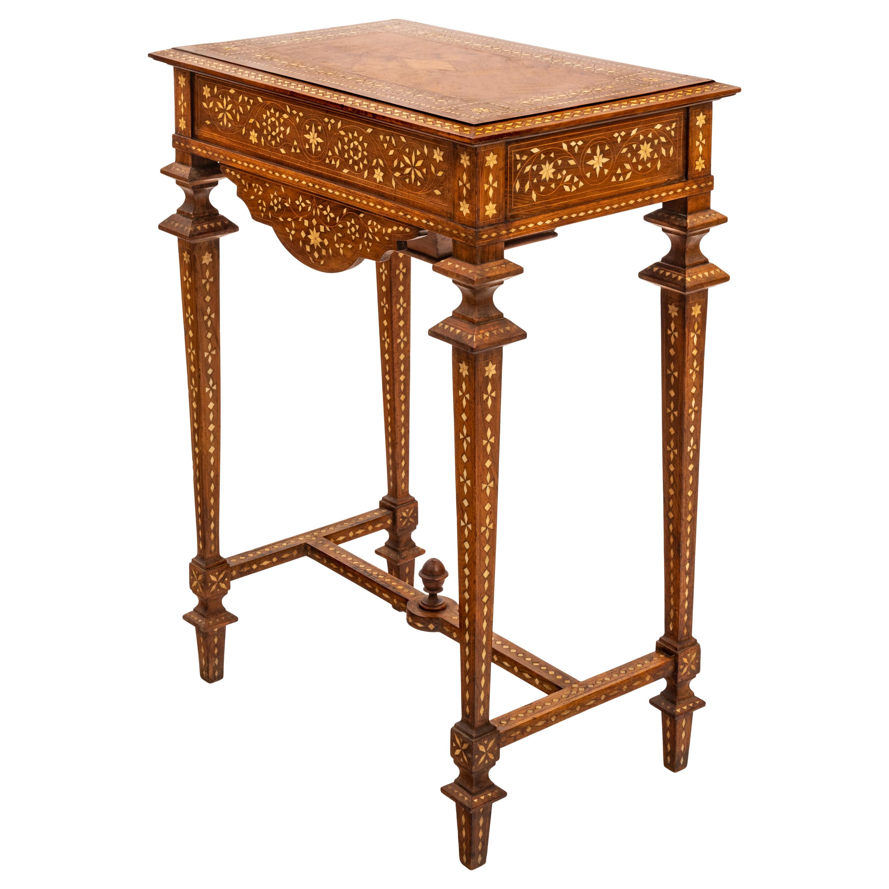 Antique Anglo Indian Teak Mahogany Inlaid Marquetry Work Side Sewing Table 1870 3