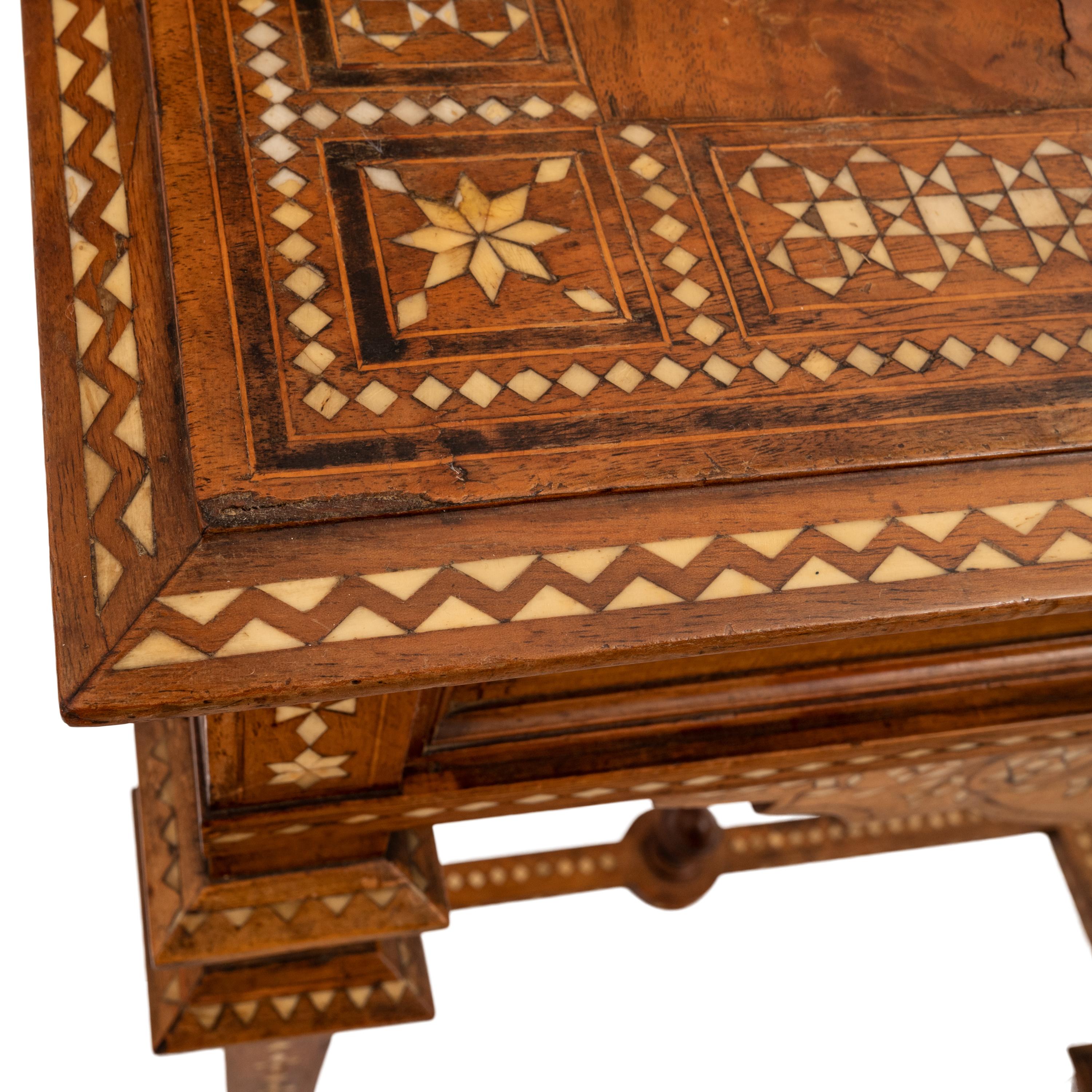 Antique Anglo Indian Teak Mahogany Inlaid Marquetry Work Side Sewing Table 1870 7