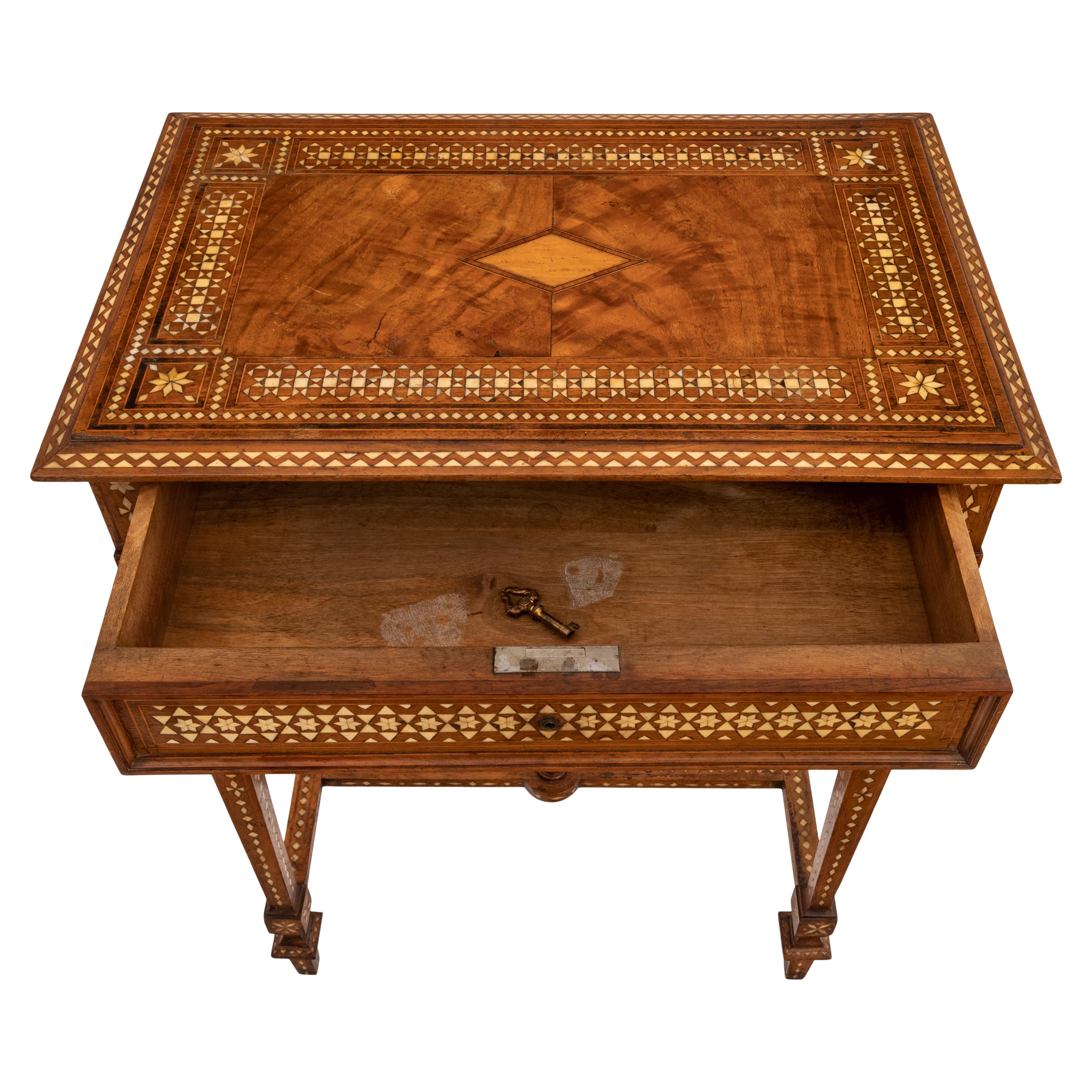 Antique Anglo Indian Teak Mahogany Inlaid Marquetry Work Side Sewing Table 1870 9