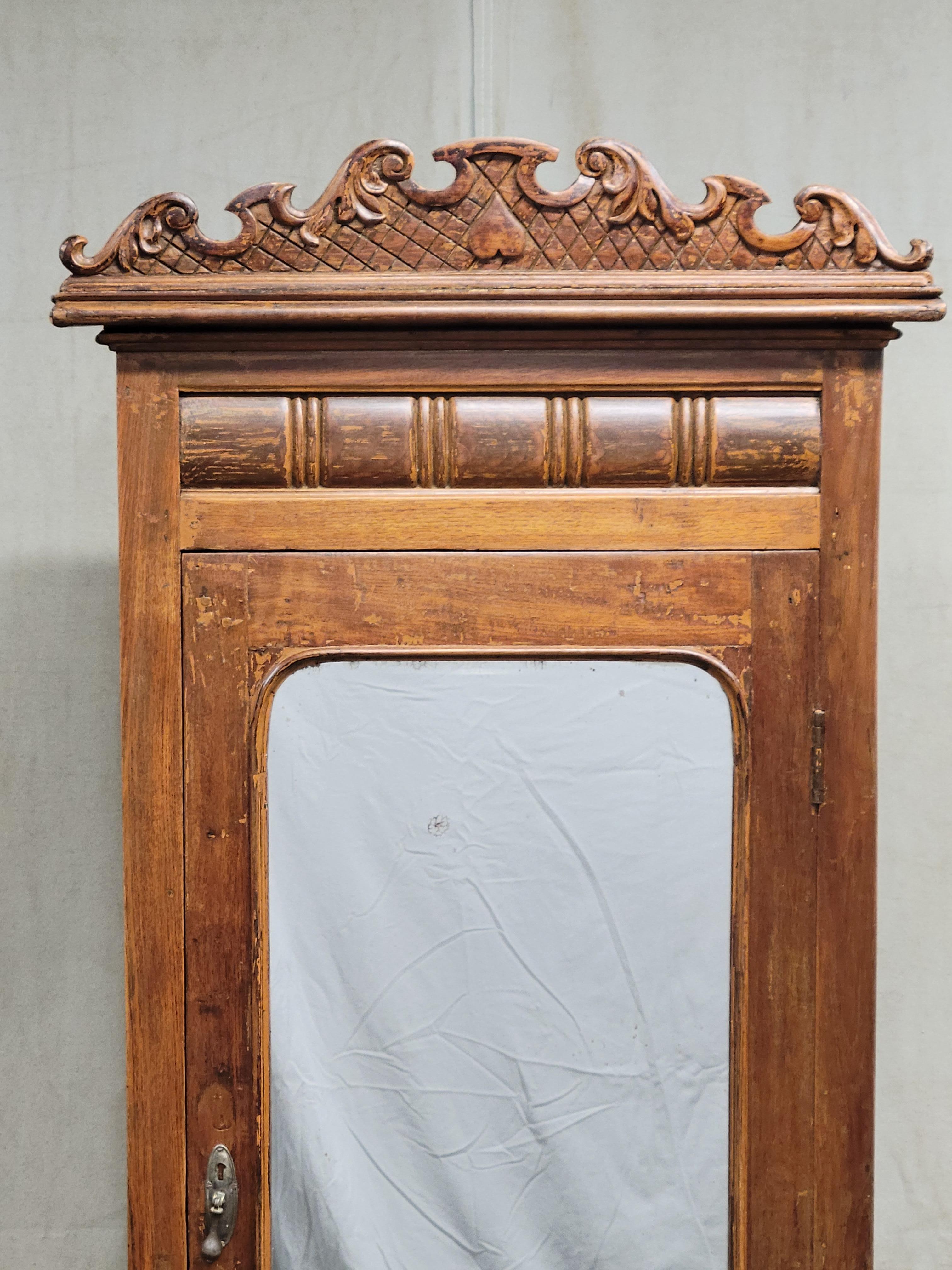 Hand-Carved Antique Anglo Indian Teak Petite Armoire Cupboard With Mirror For Sale