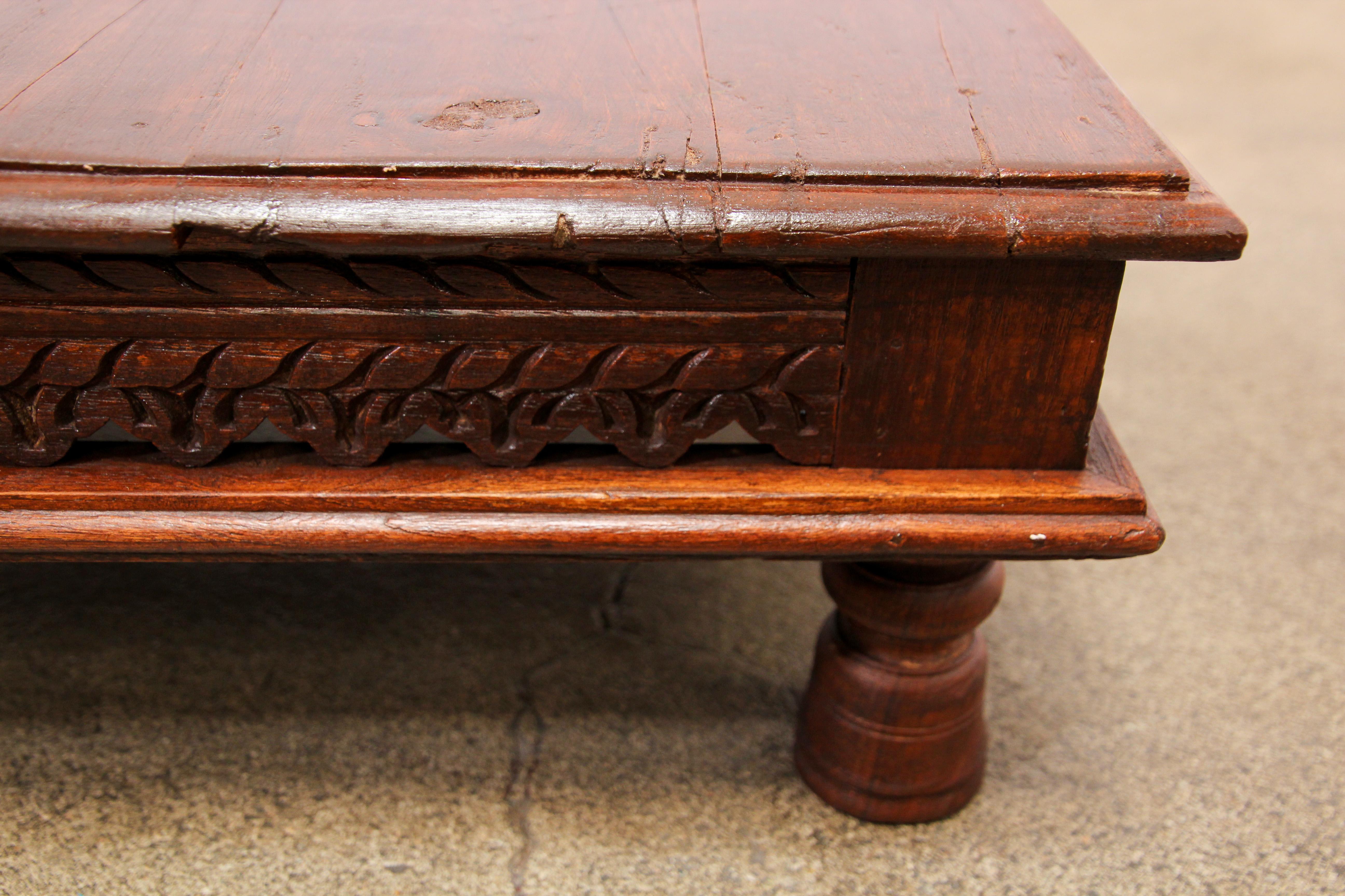 Antique Anglo-Indian Teak Side Table In Distressed Condition In North Hollywood, CA