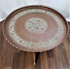 Antique Anglo-Indian Tray Table with Collapsable Spider Legs & Engraved Top