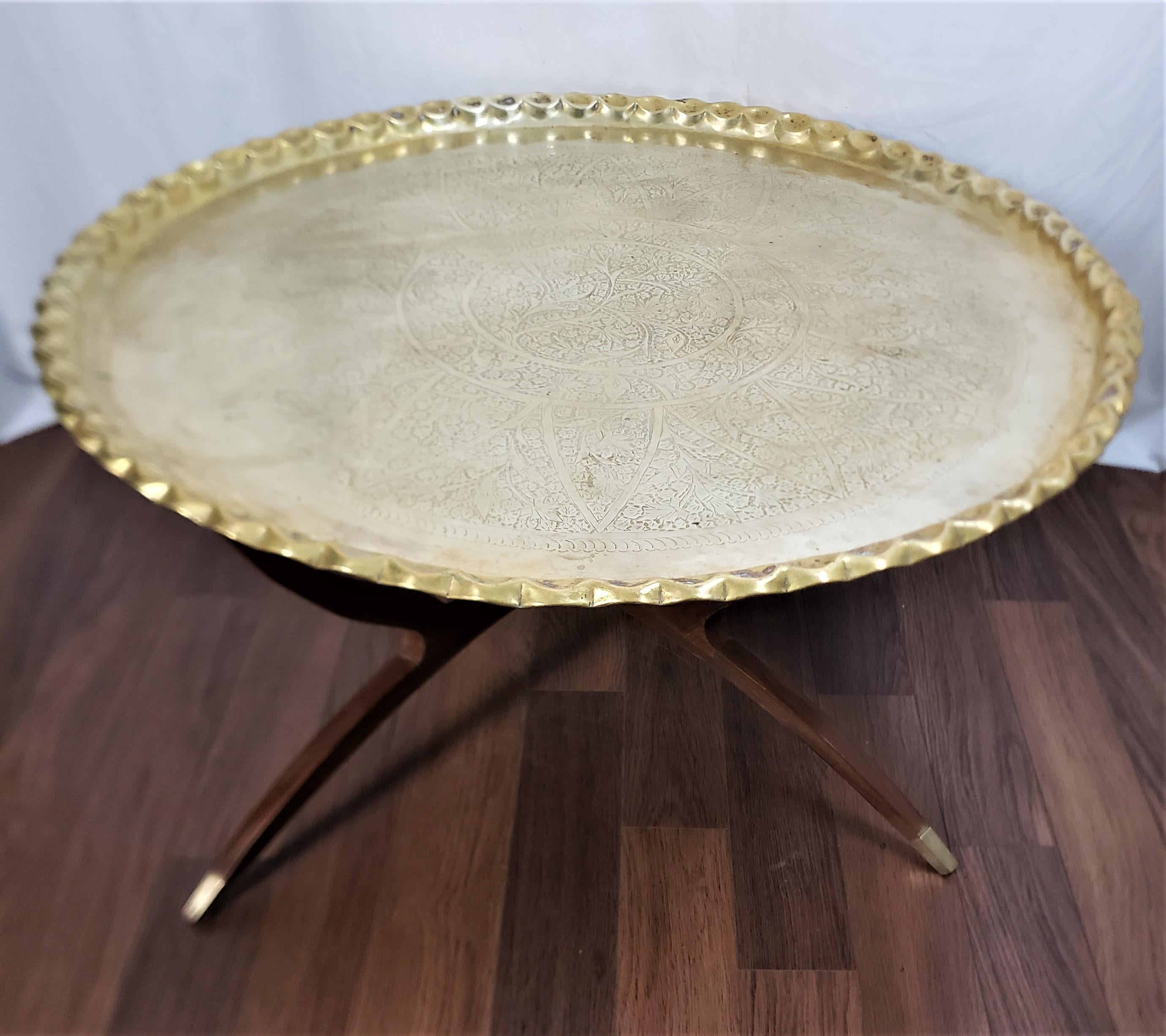 Hand-Crafted Antique Anglo-Indian Tray Table with Collapsable Spider Legs & Engraved Top For Sale