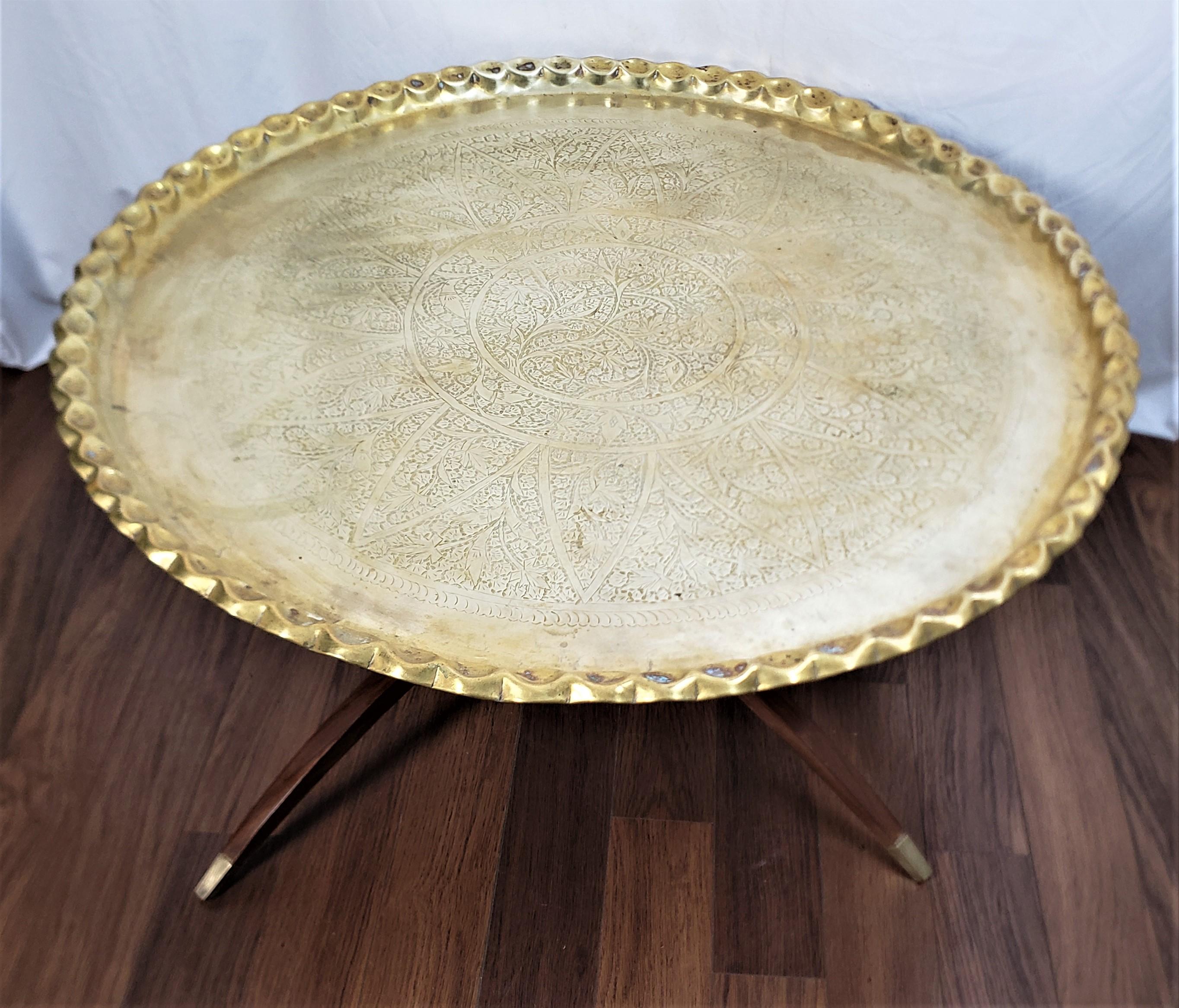 20th Century Antique Anglo-Indian Tray Table with Collapsable Spider Legs & Engraved Top For Sale