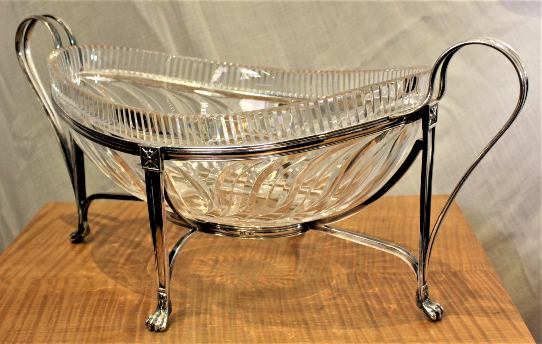 Hand-Carved Antique Anglo-Irish Cut Crystal Centerpiece Bowl with Silver Plated Stand For Sale